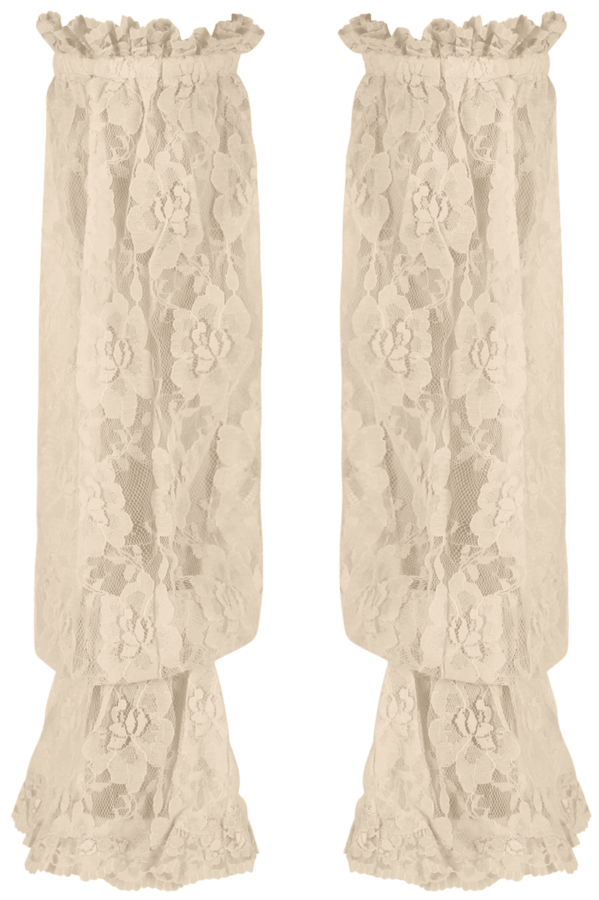 Beige Sheer Lace Smocked Sleeves