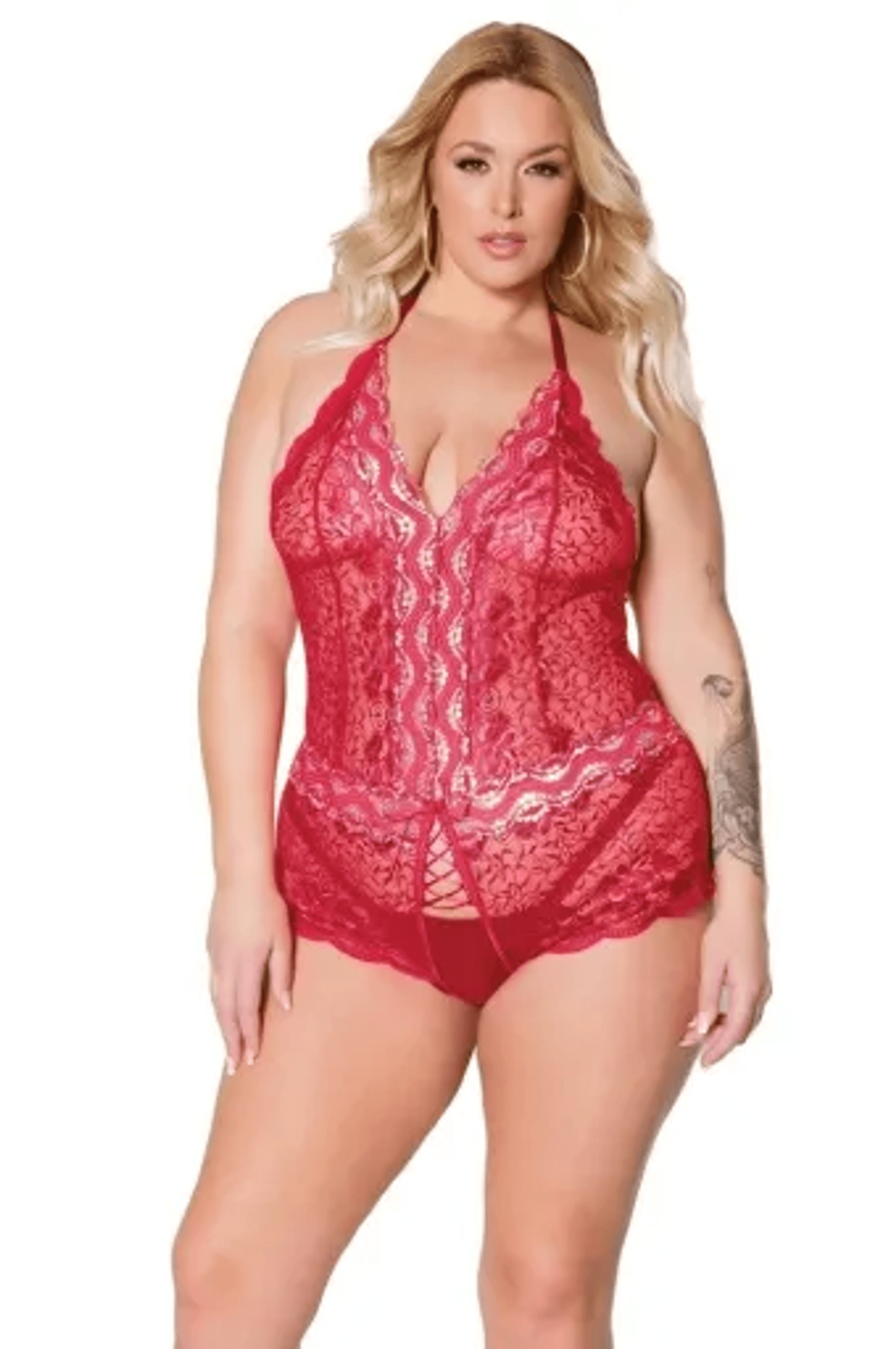 Coquette Crotchless Teddy in Red