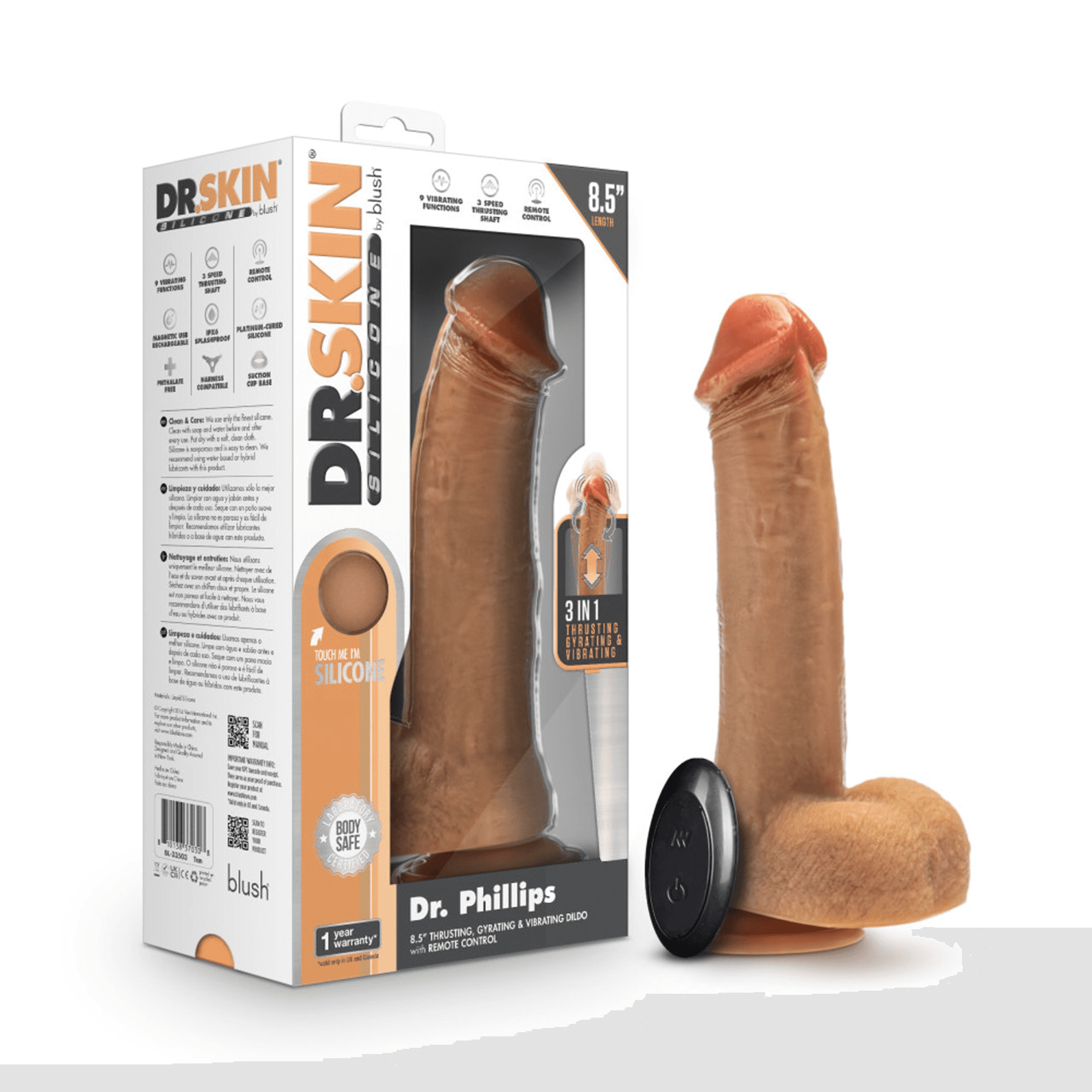 Dr Skin Silicone Dr Phillips 8.5-Inch Thrusting Dildo Tan