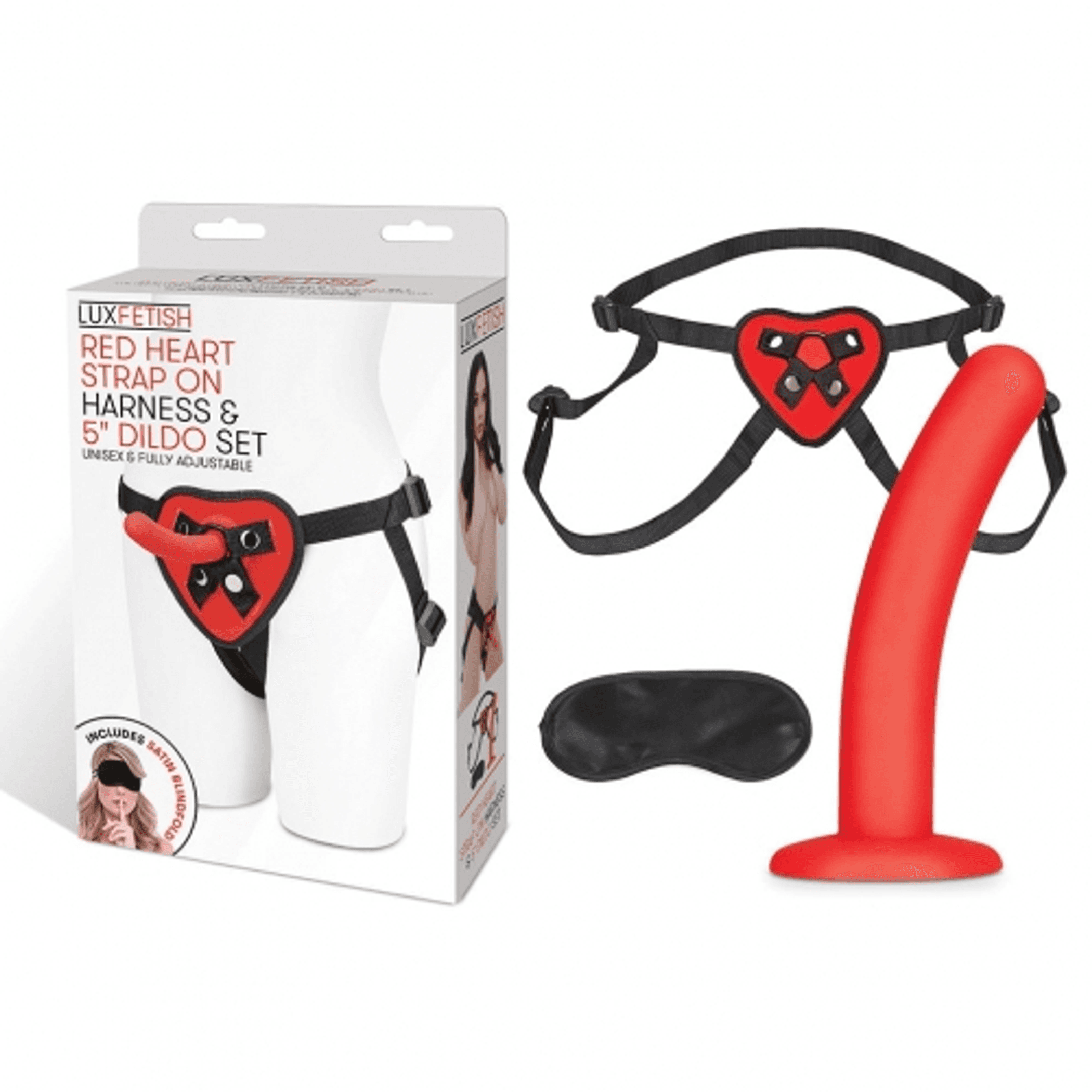 Red Heart Strap-On Harness & 5in Dildo Set