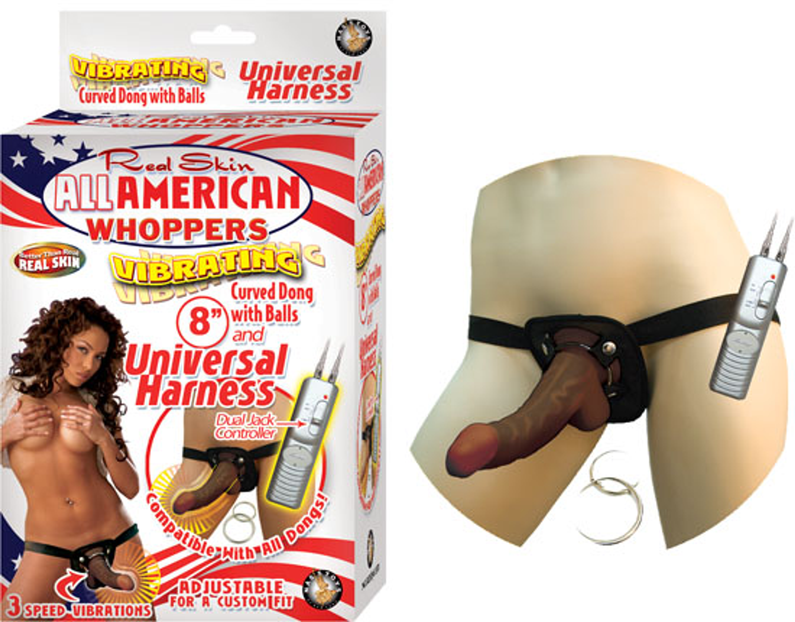 Whoppers 8-Inch Vibrating Dong with Harness