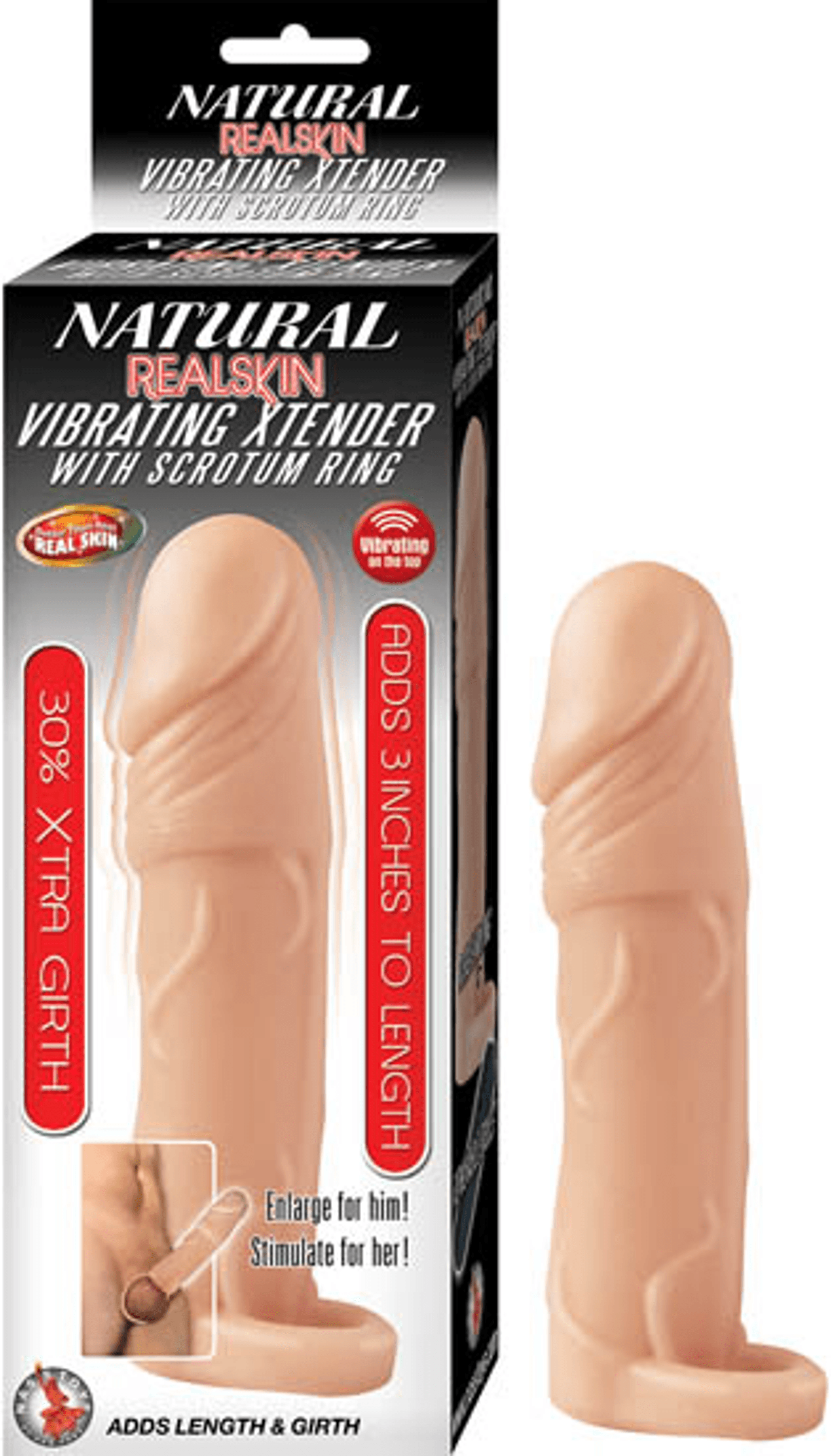 Natural RealSkin Vibrating Xtender with Scrotum Ring