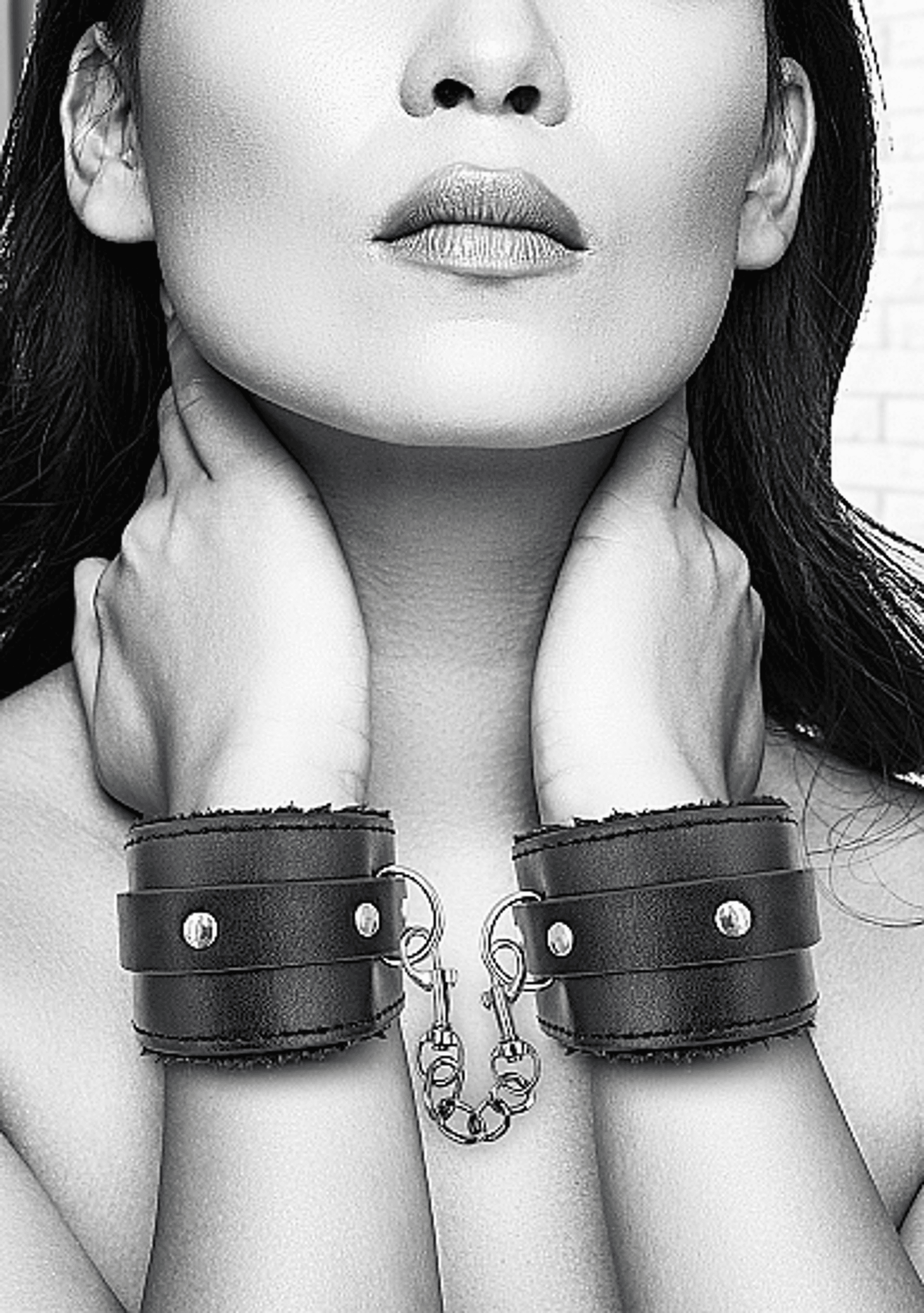 Black and White Handcuffs With Straps – Bonded Leather Restraints