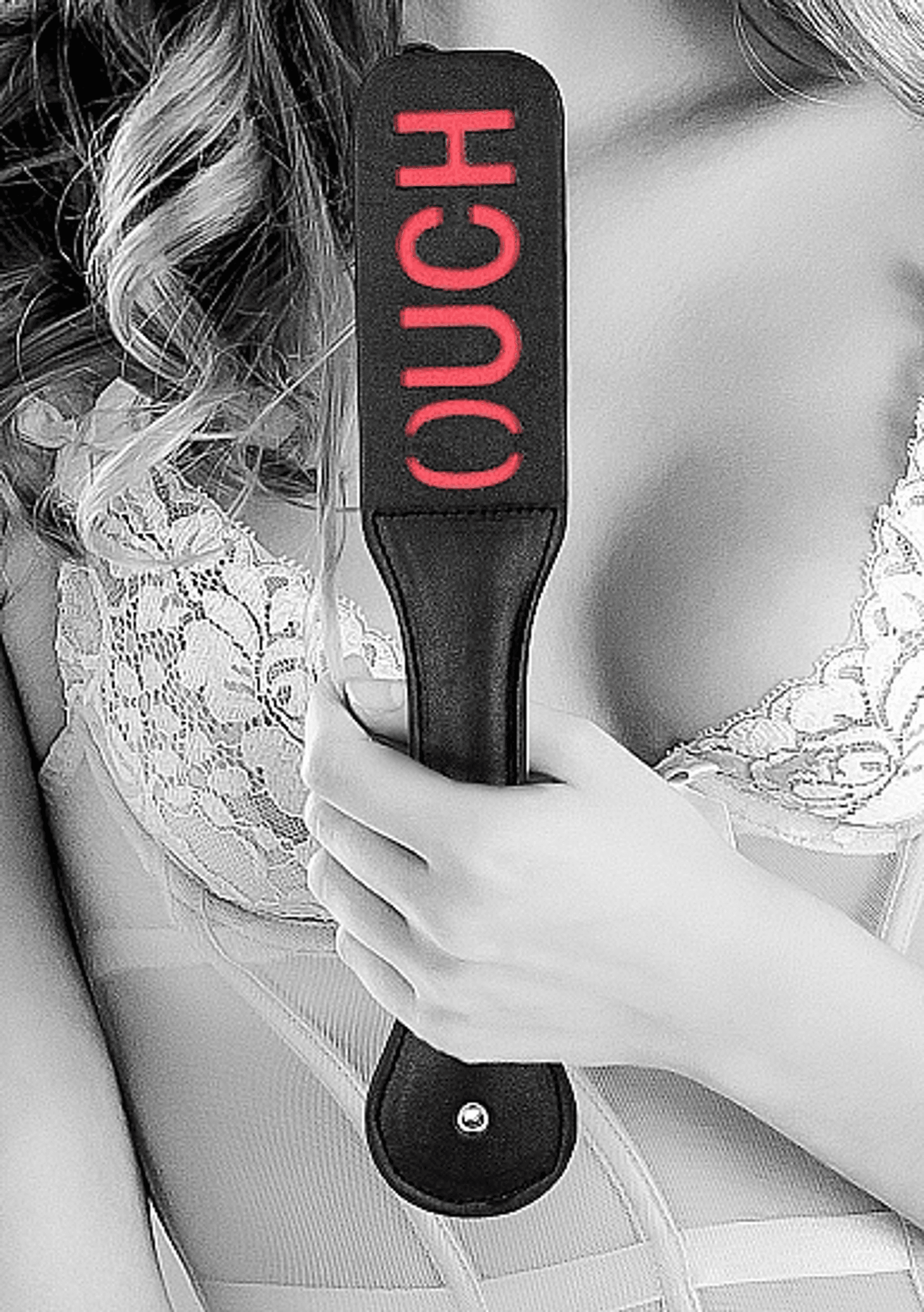 Ouch! Bonded Leather Paddle – Black & White Couples Play