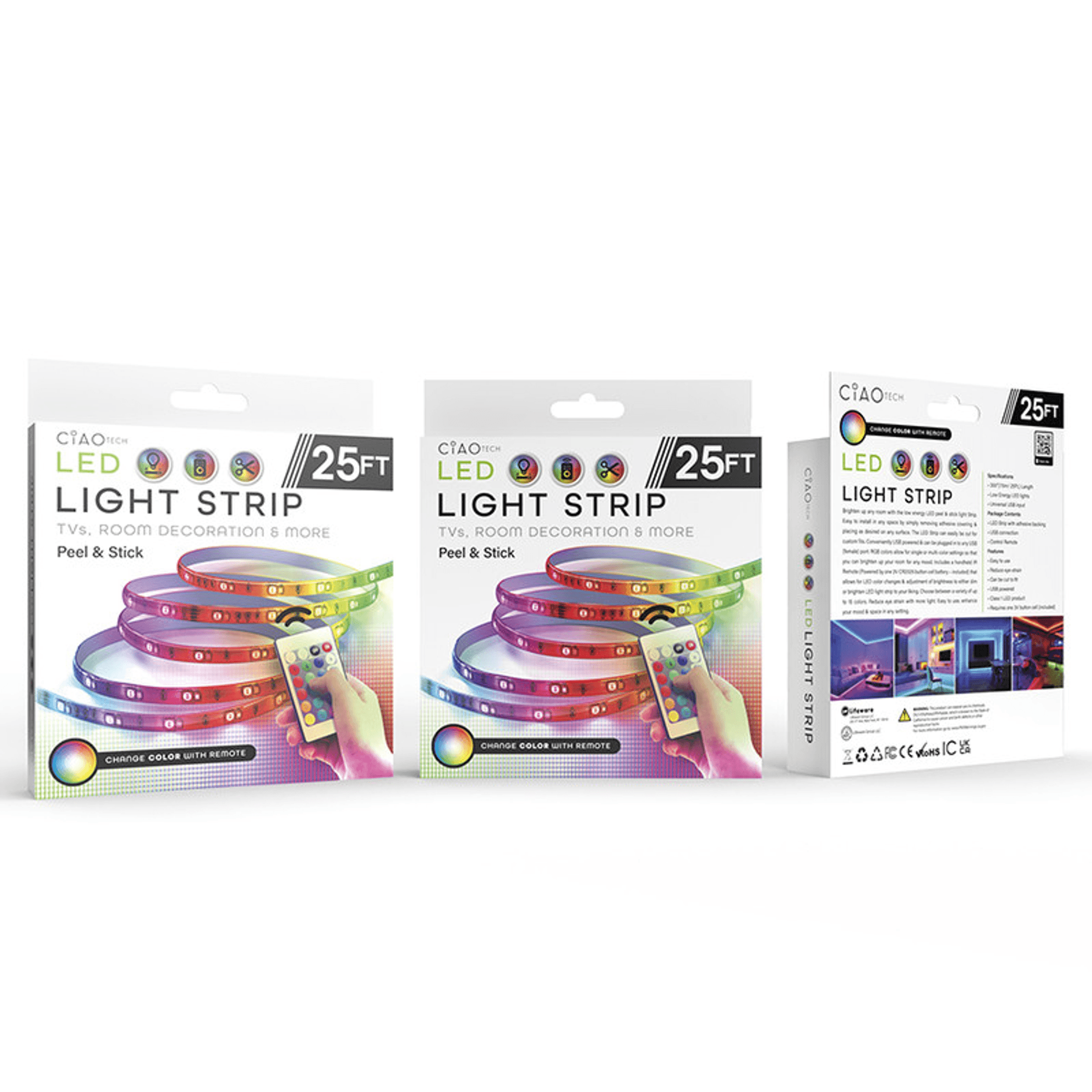 LED RGB Strip Light with Remote — 25 ft