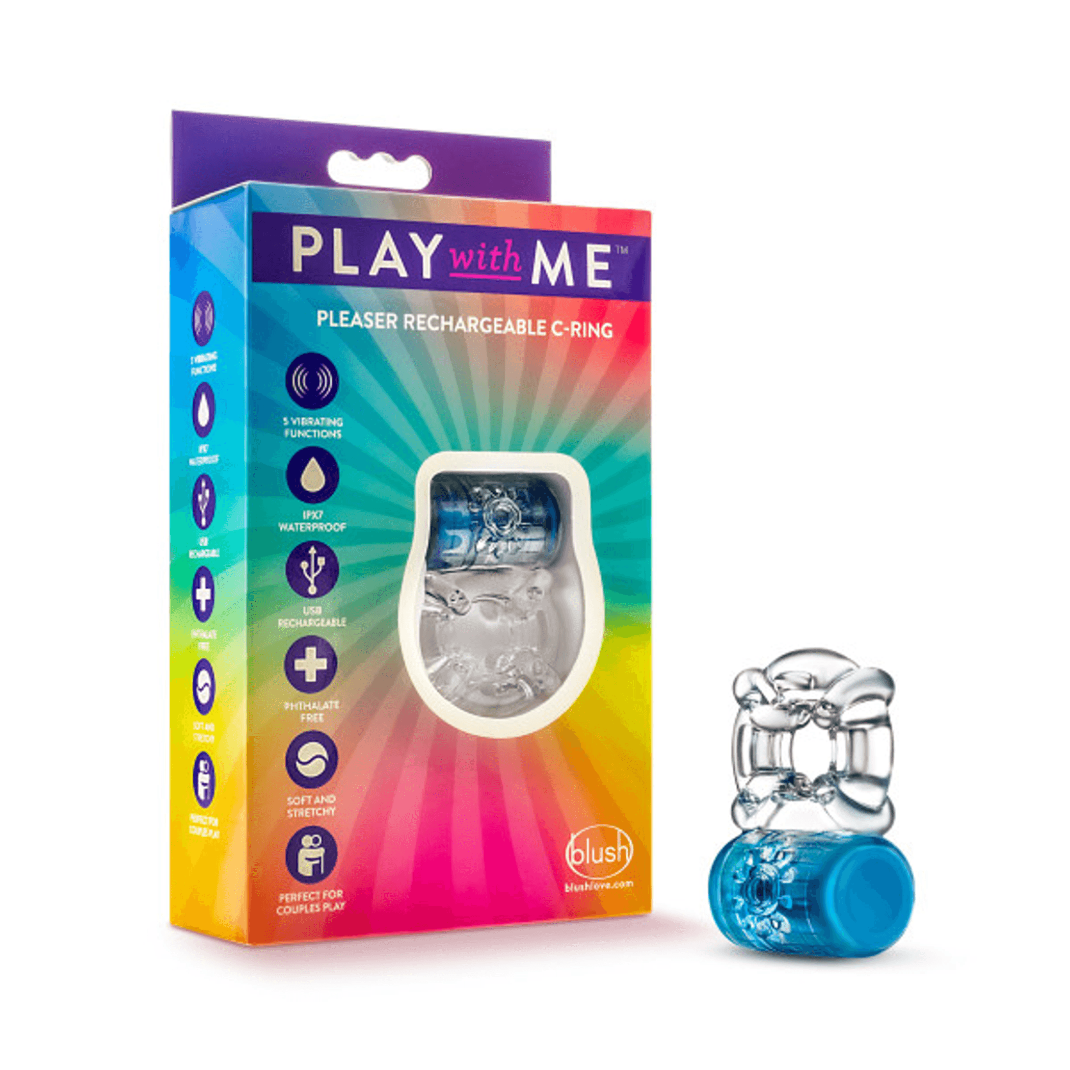 Play With Me Pleaser C-Ring Blue Rechargeable | Blush
