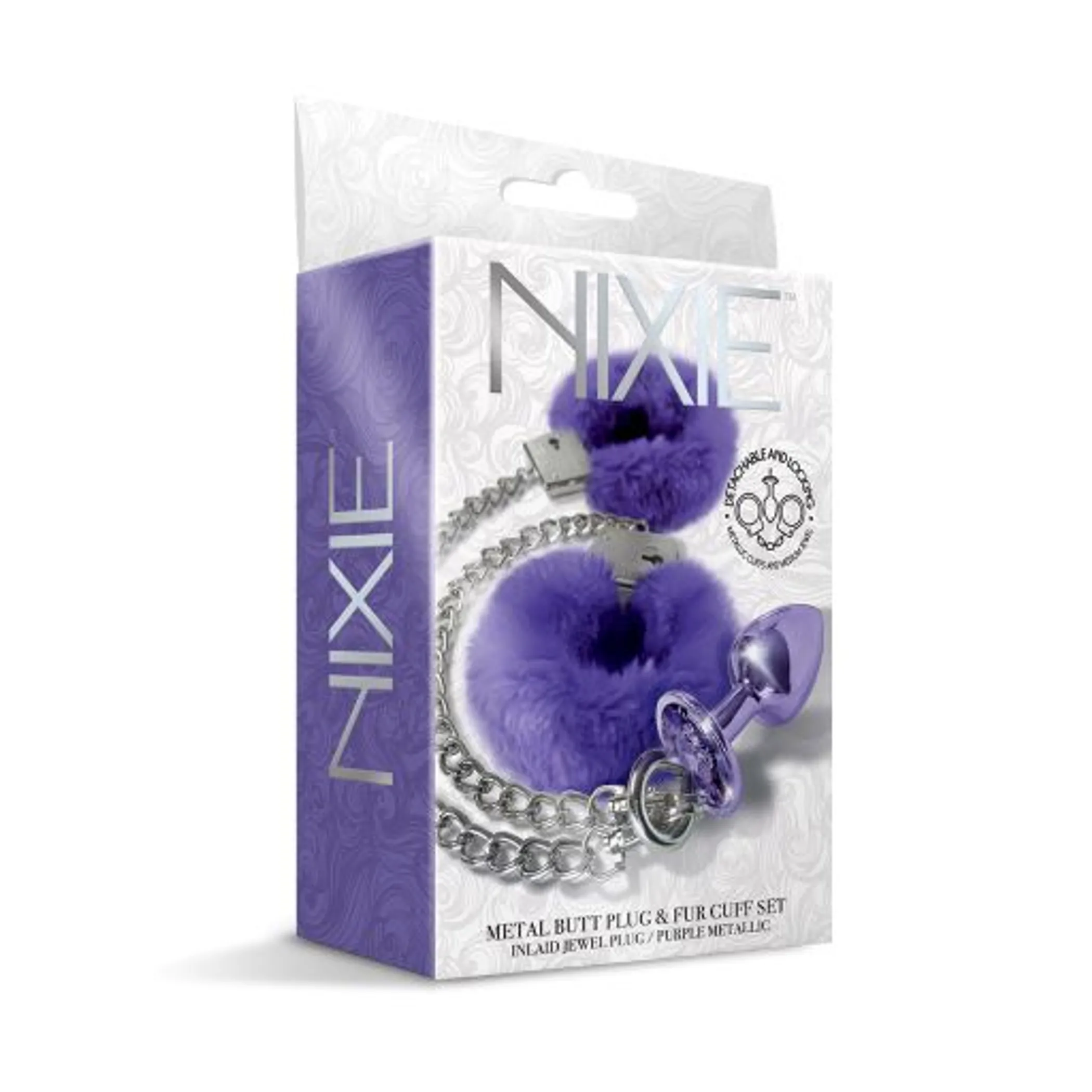 Nixie Metal Plug and Furry Cuff Set in Purple Metallic