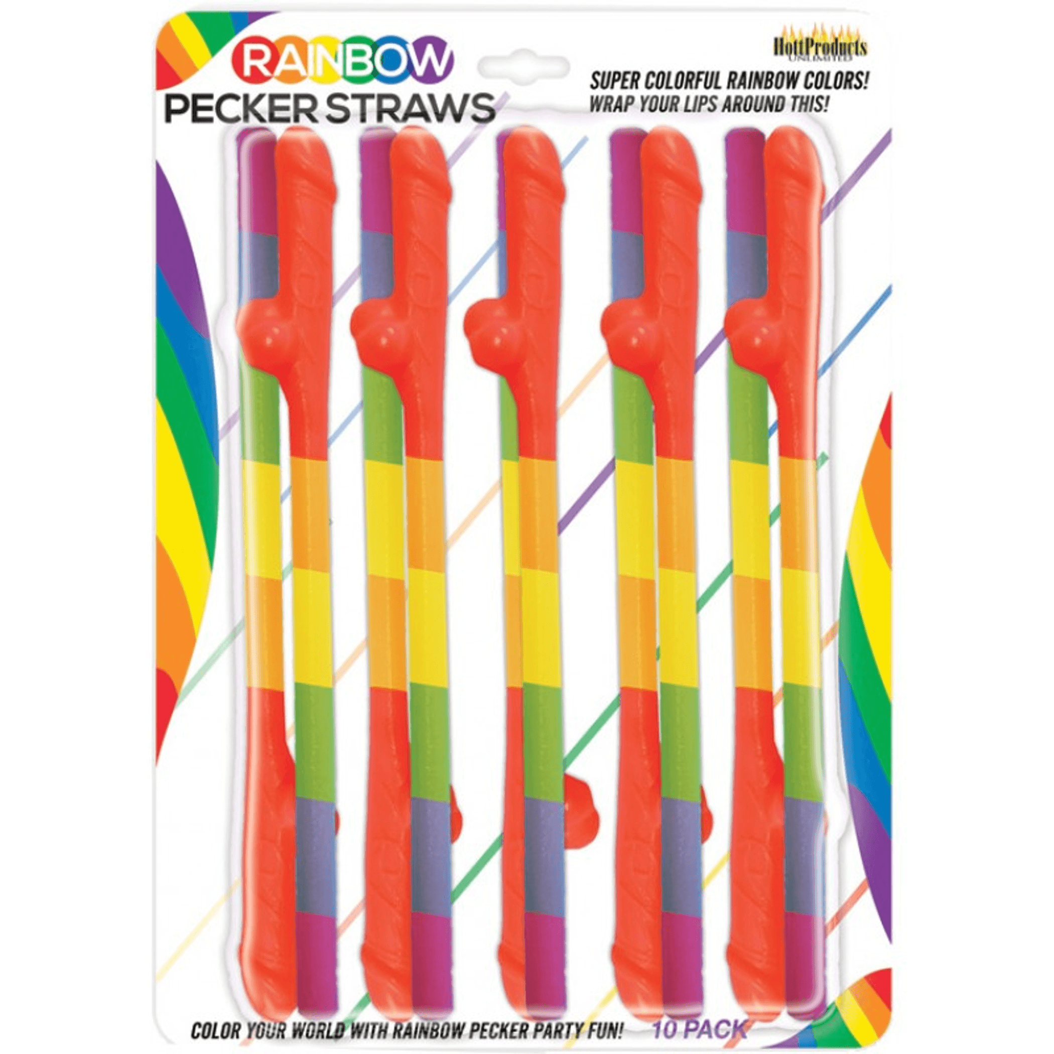 HOTT Rainbow Pecker Straws 10pk | Novelty Straws