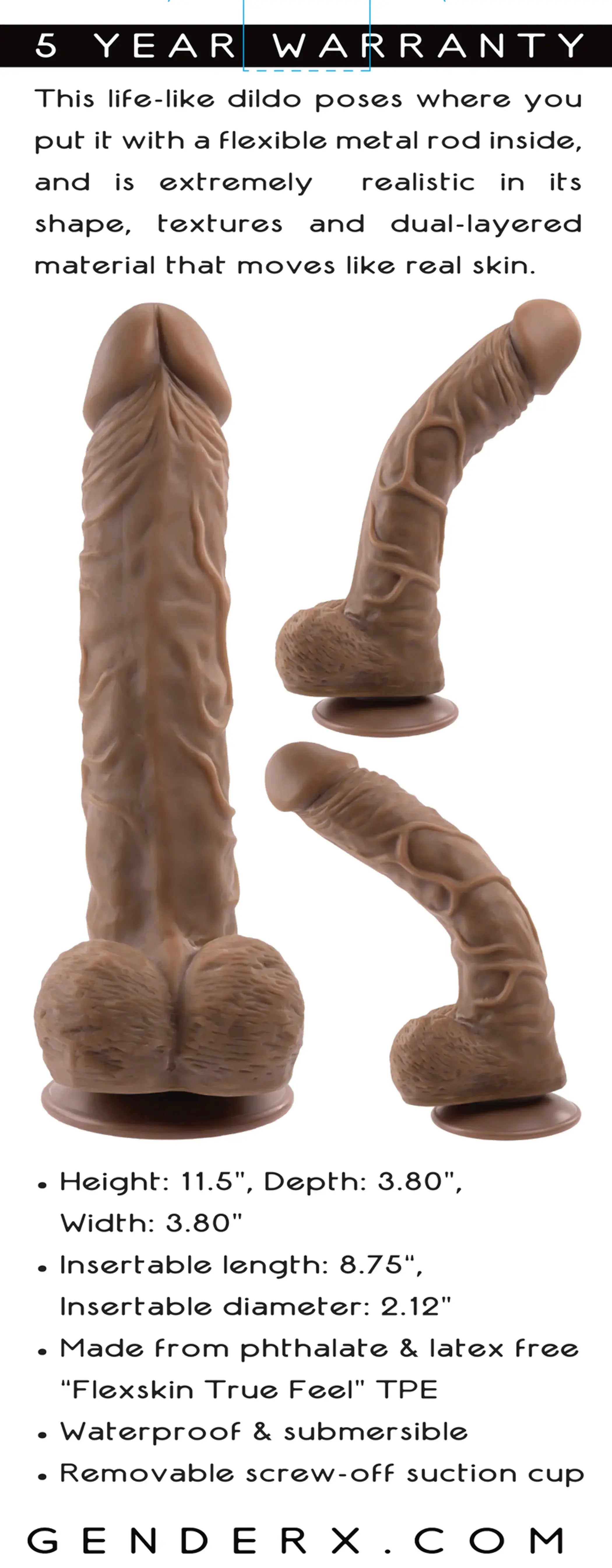 10 IN POSEABLE FLEXSKIN TRUE FEEL DARK Evolved Novelties