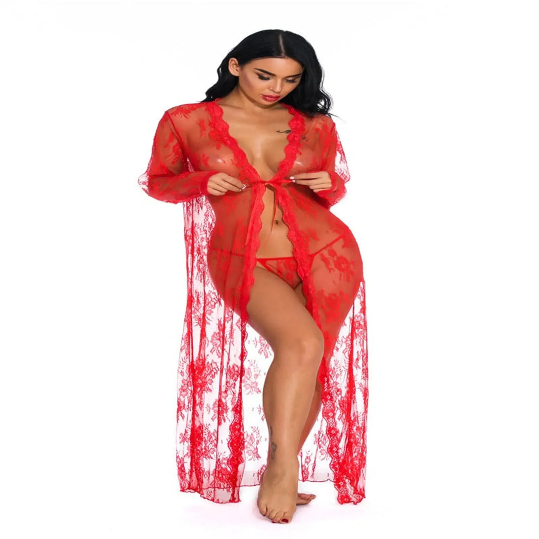 Madonna Solid Lace Deep V Long Sexy Nightdress La Belle Fantastique