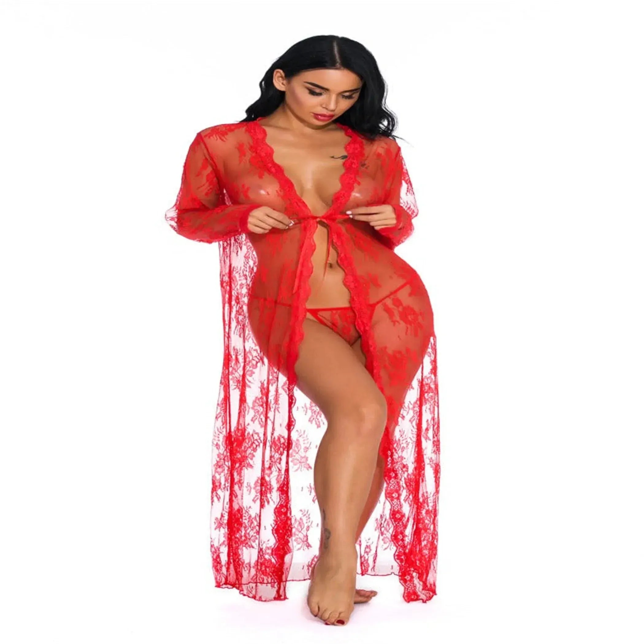 Madonna Solid Lace Deep V Long Sexy Nightdress La Belle Fantastique