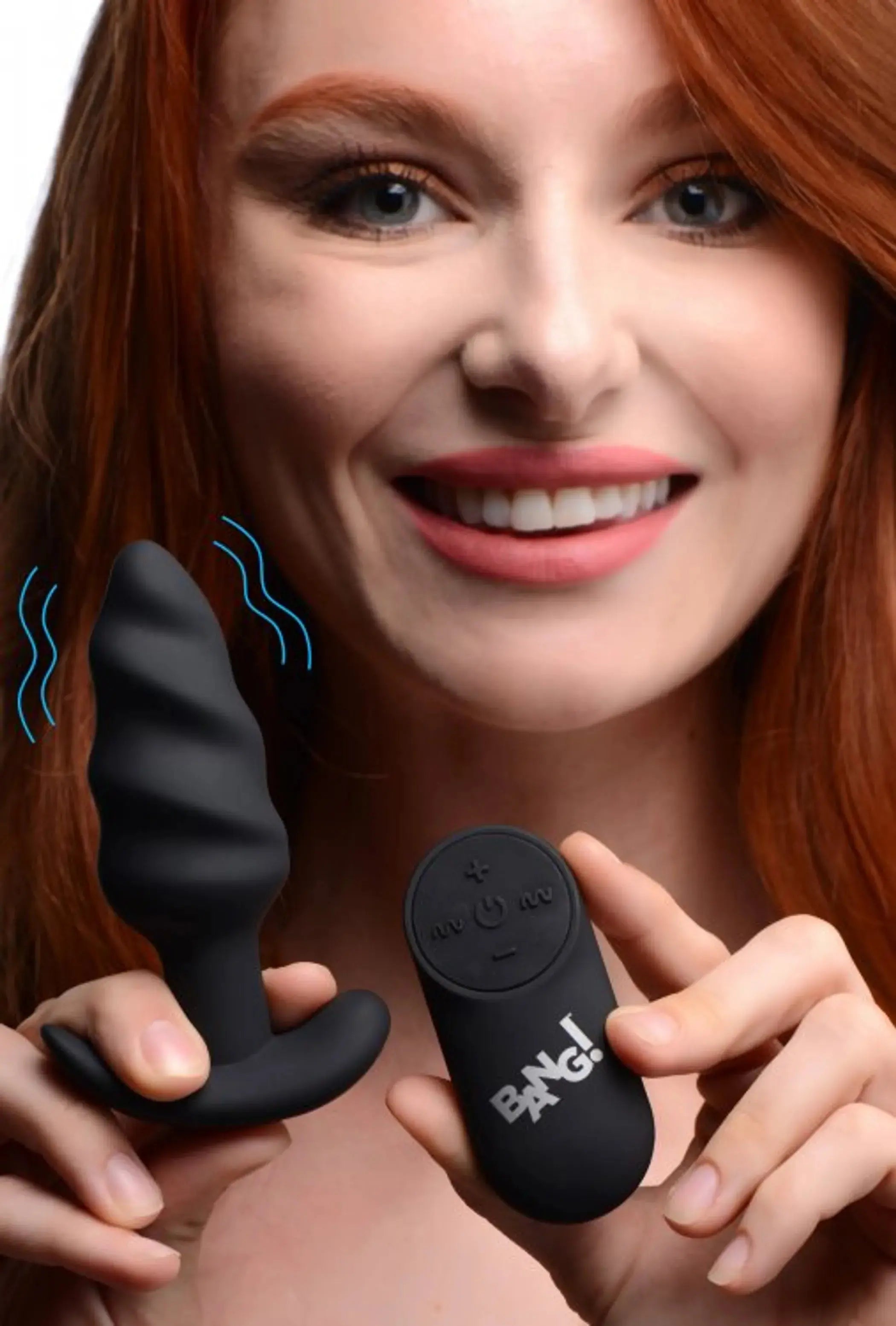 21X Vibrating Silicone Swirl Butt Plug with Remote - Black XR Brands