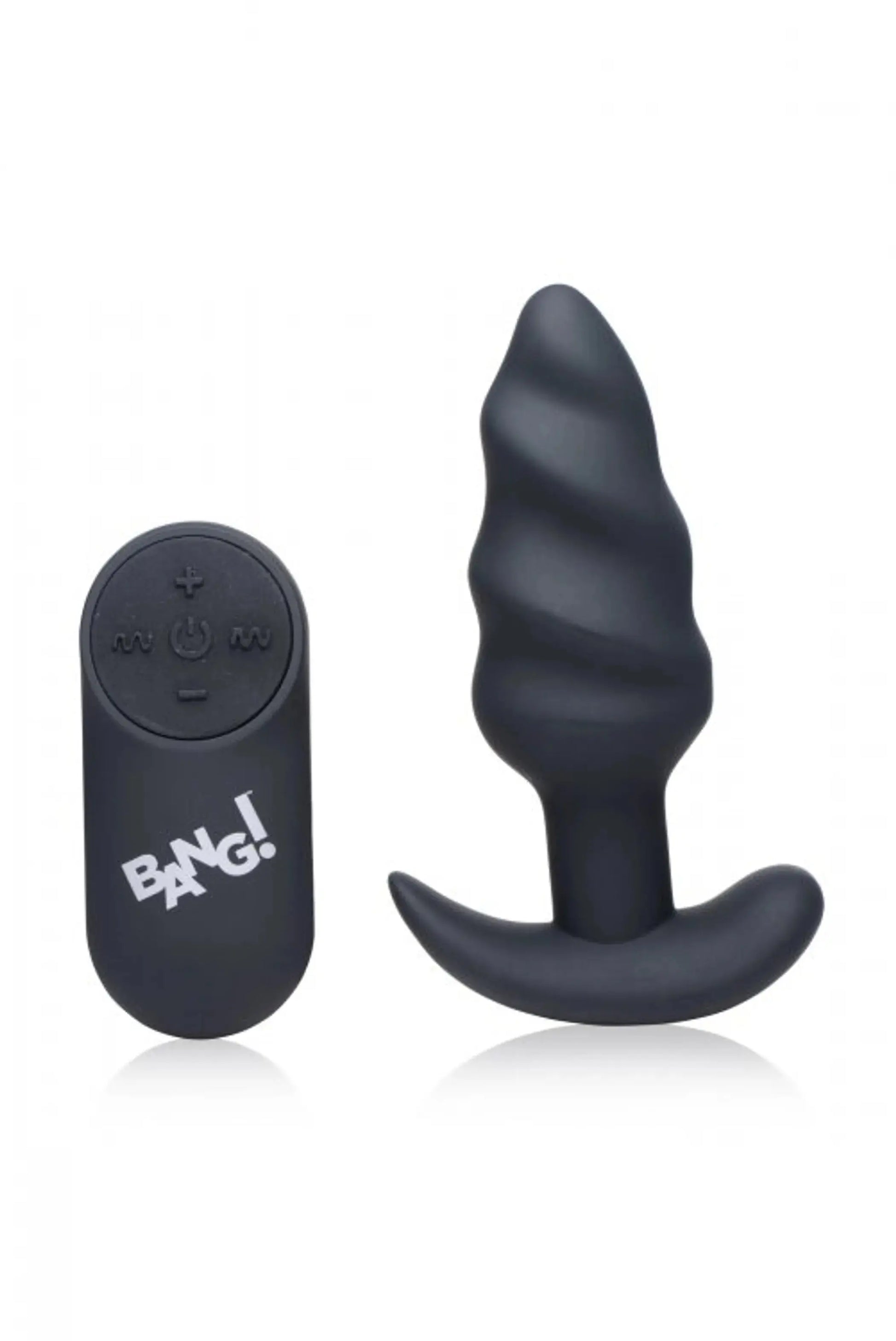 21X Vibrating Silicone Swirl Butt Plug with Remote - Black XR Brands