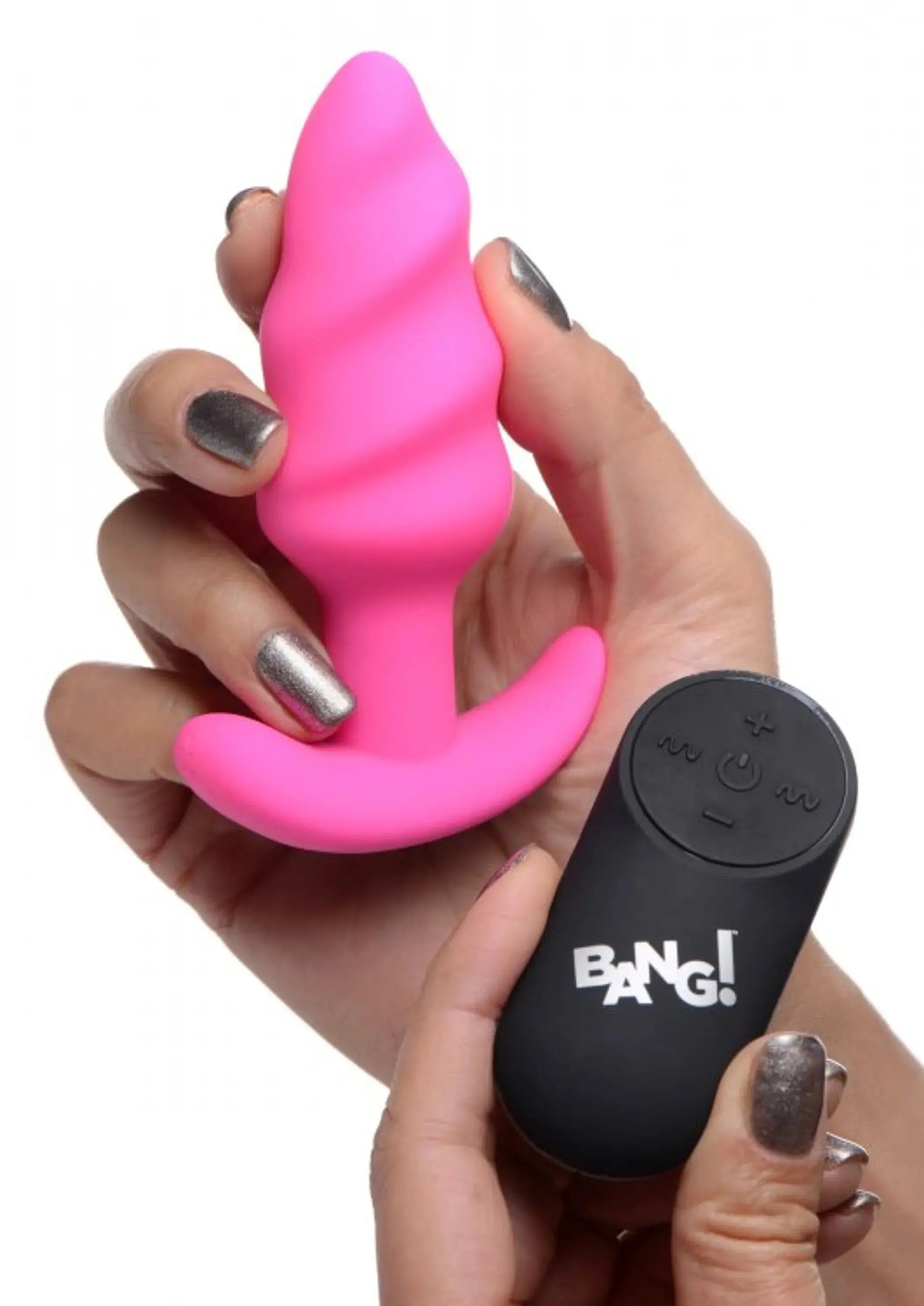 21X Vibrating Silicone Swirl Butt Plug with Remote - Pink XR Brands