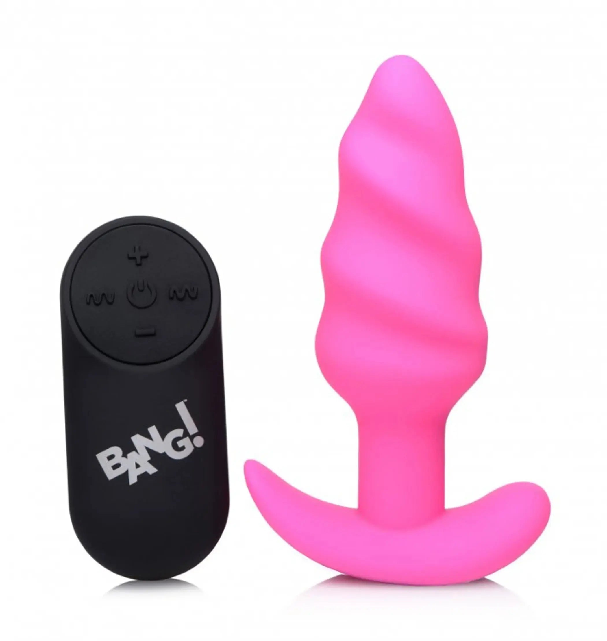 21X Vibrating Silicone Swirl Butt Plug with Remote - Pink XR Brands