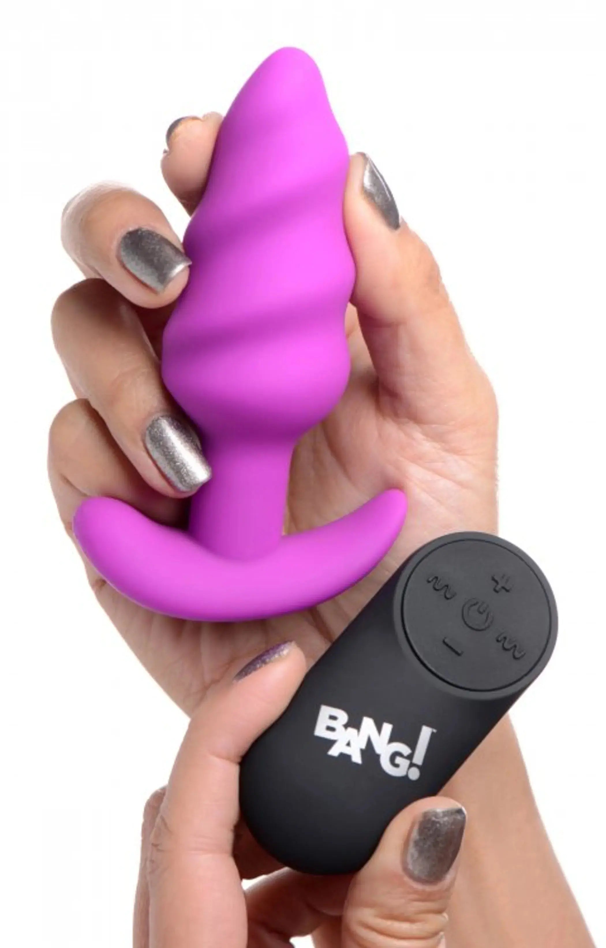 21x Vibrating Silicone Swirl Butt Plug with Remote - Purple XR Brands