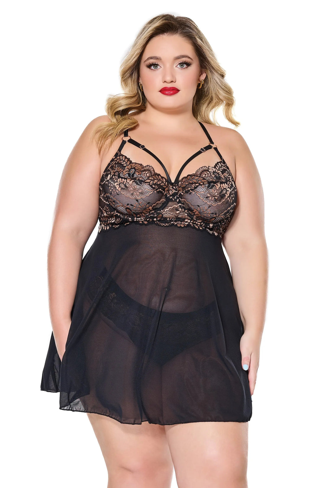 Ember Glow Babydoll & Thong Coquette