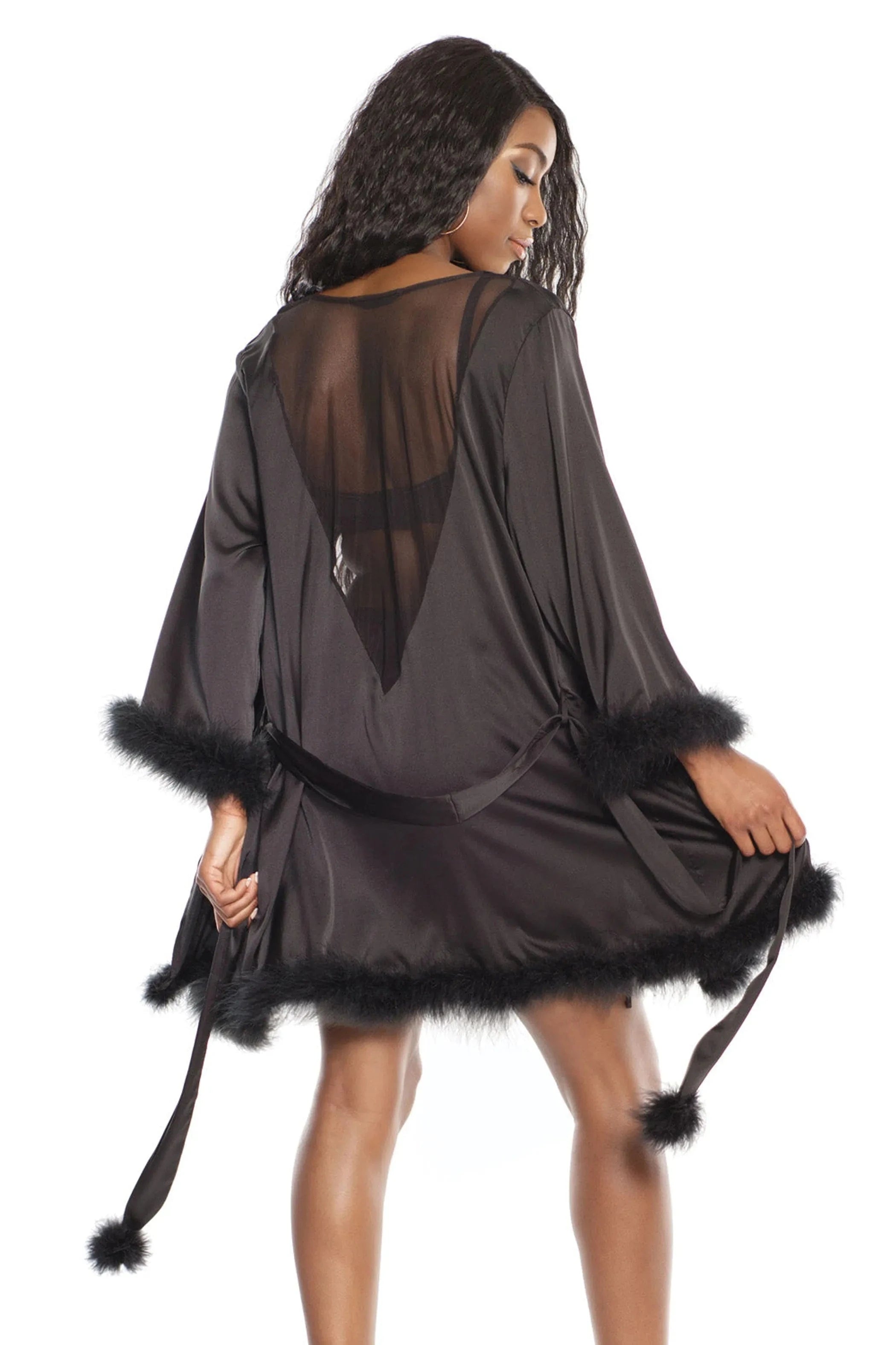 3875 Sheer Robe with Faux Fur Trim Coquette
