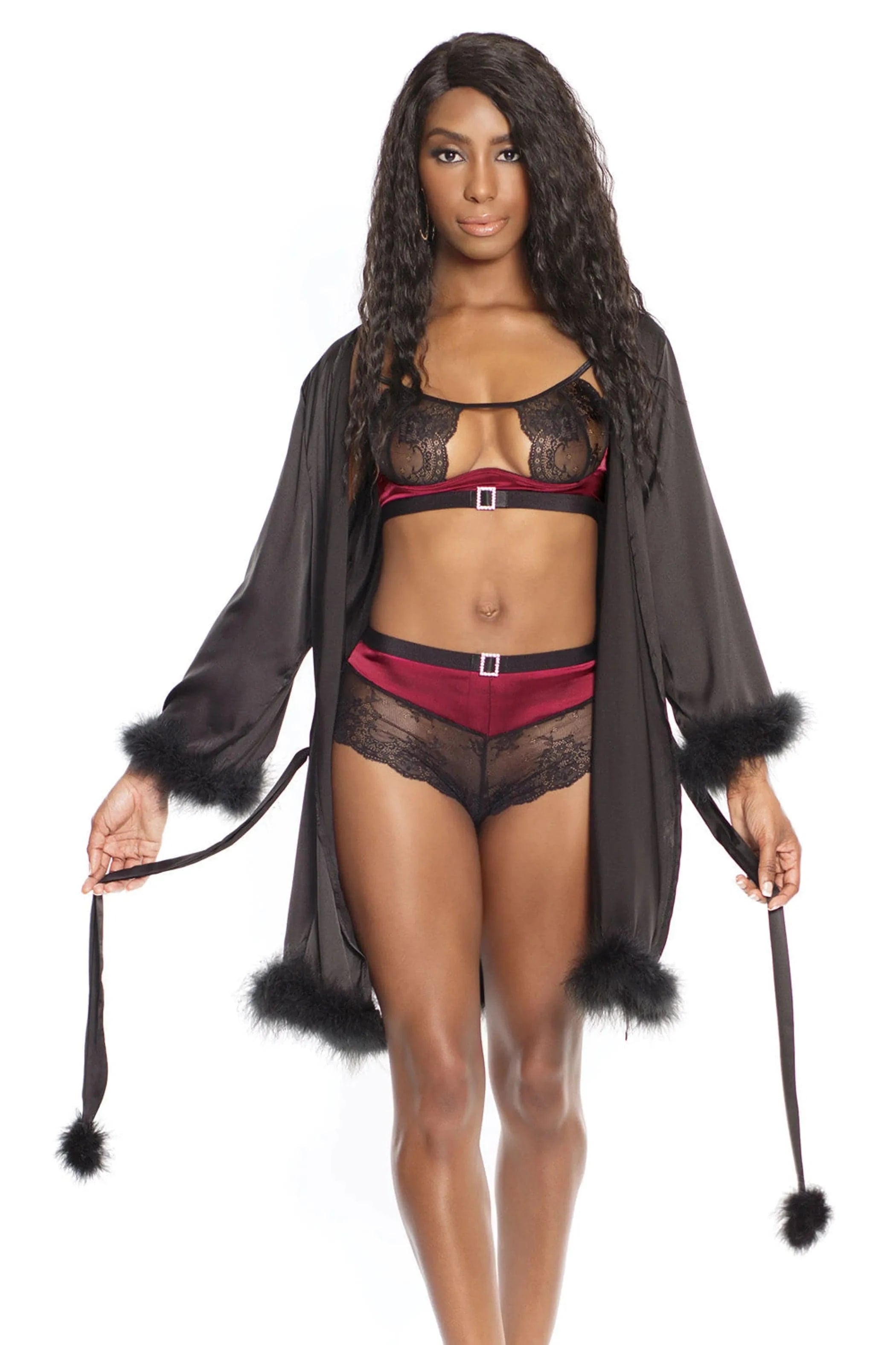 3875 Sheer Robe with Faux Fur Trim Coquette
