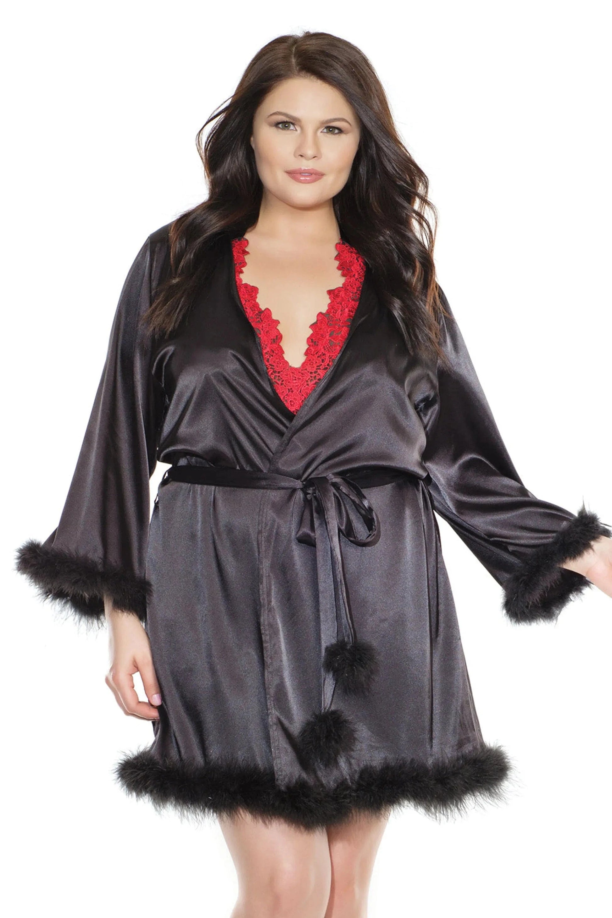 3875X Sheer Robe with Faux Fur Trim Coquette