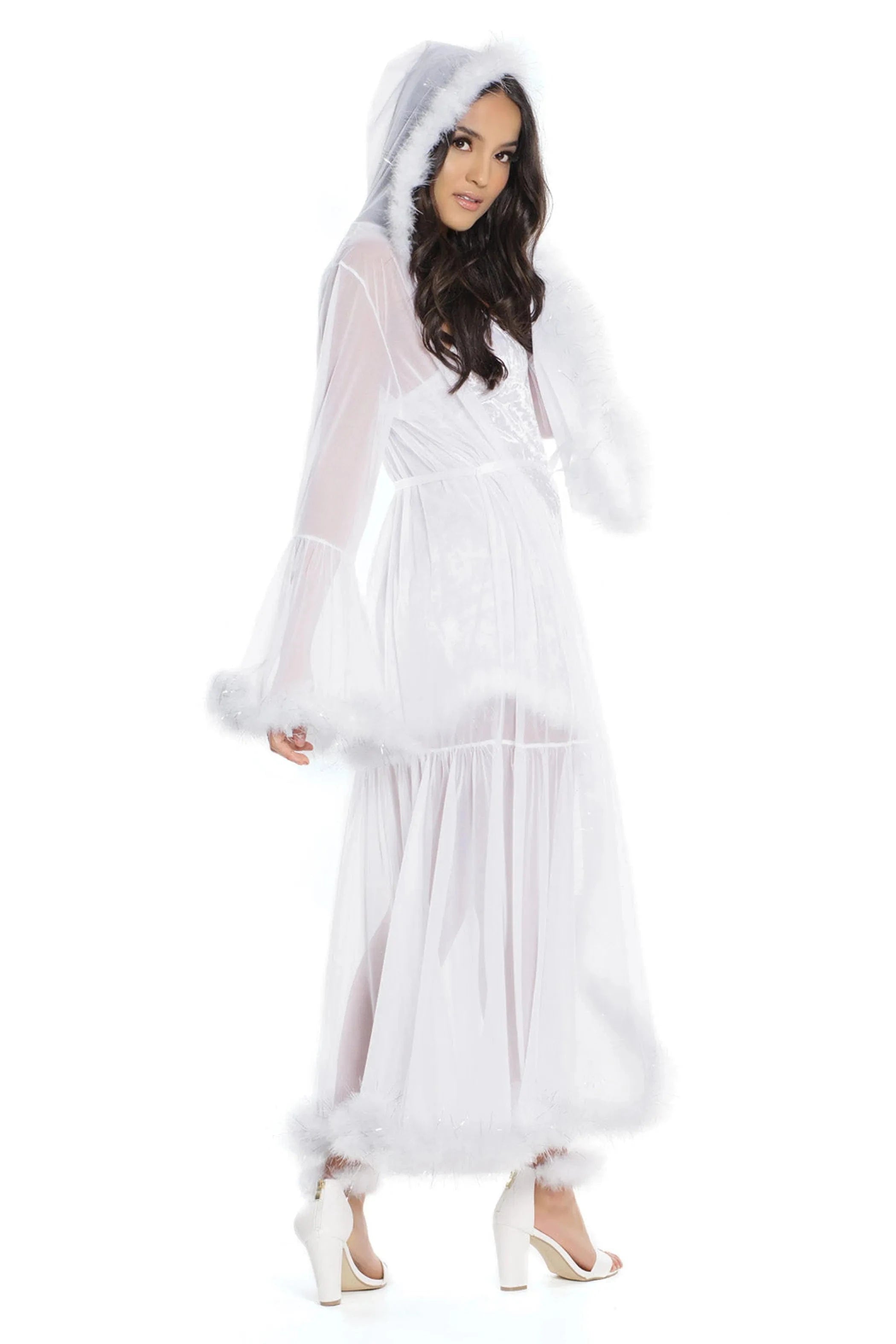 3880 Robe with Hood & Faux Fur Trim Coquette