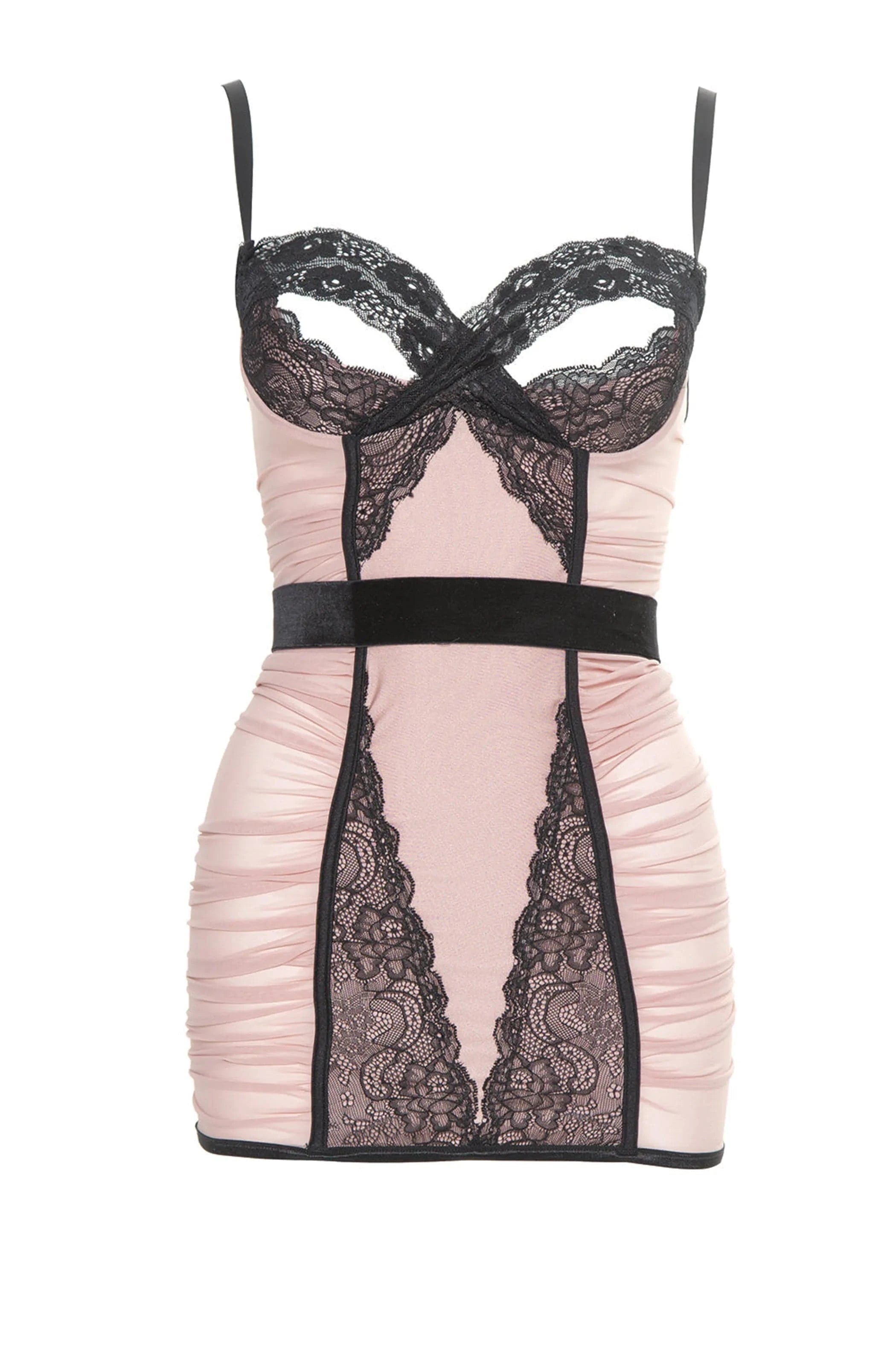 7024X Chemise – Blush & Black Lace Coquette