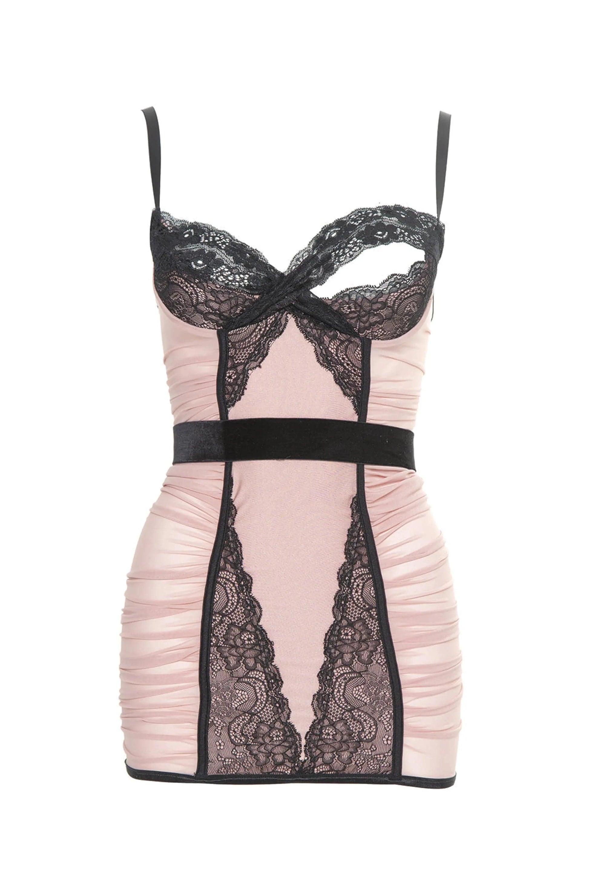 7024X Chemise – Blush & Black Lace Coquette