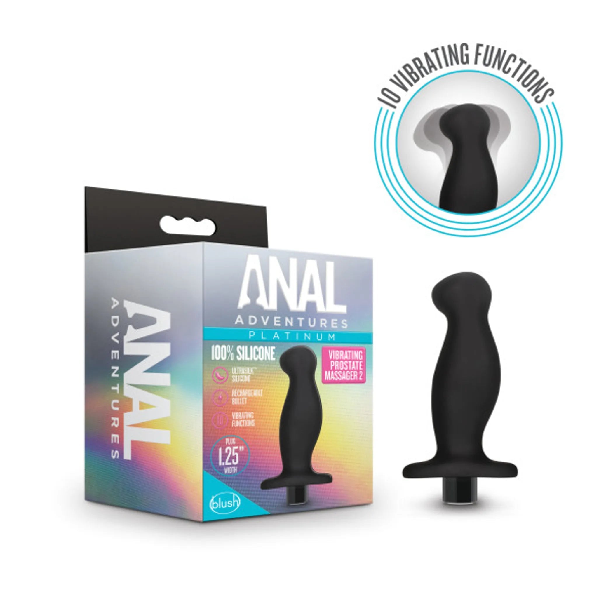 Anal Adventures Platinum Silicone Vibrating Prostate Massager 02 Black Blush Novelties