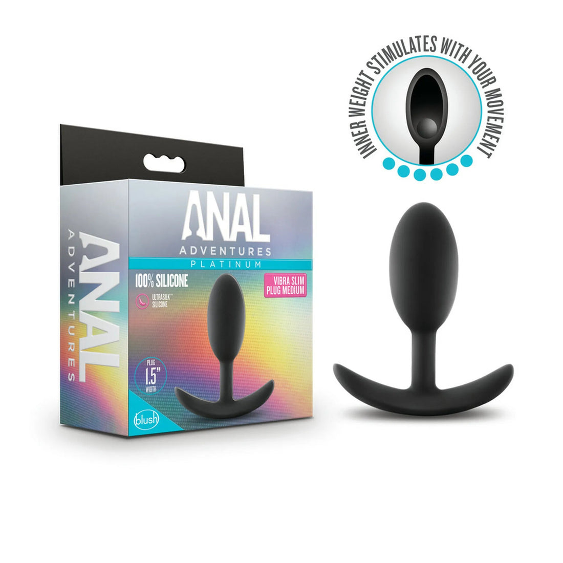 Anal Adventures Platinum Silicone Vibra Slim Plug Medium Black Blush Novelties