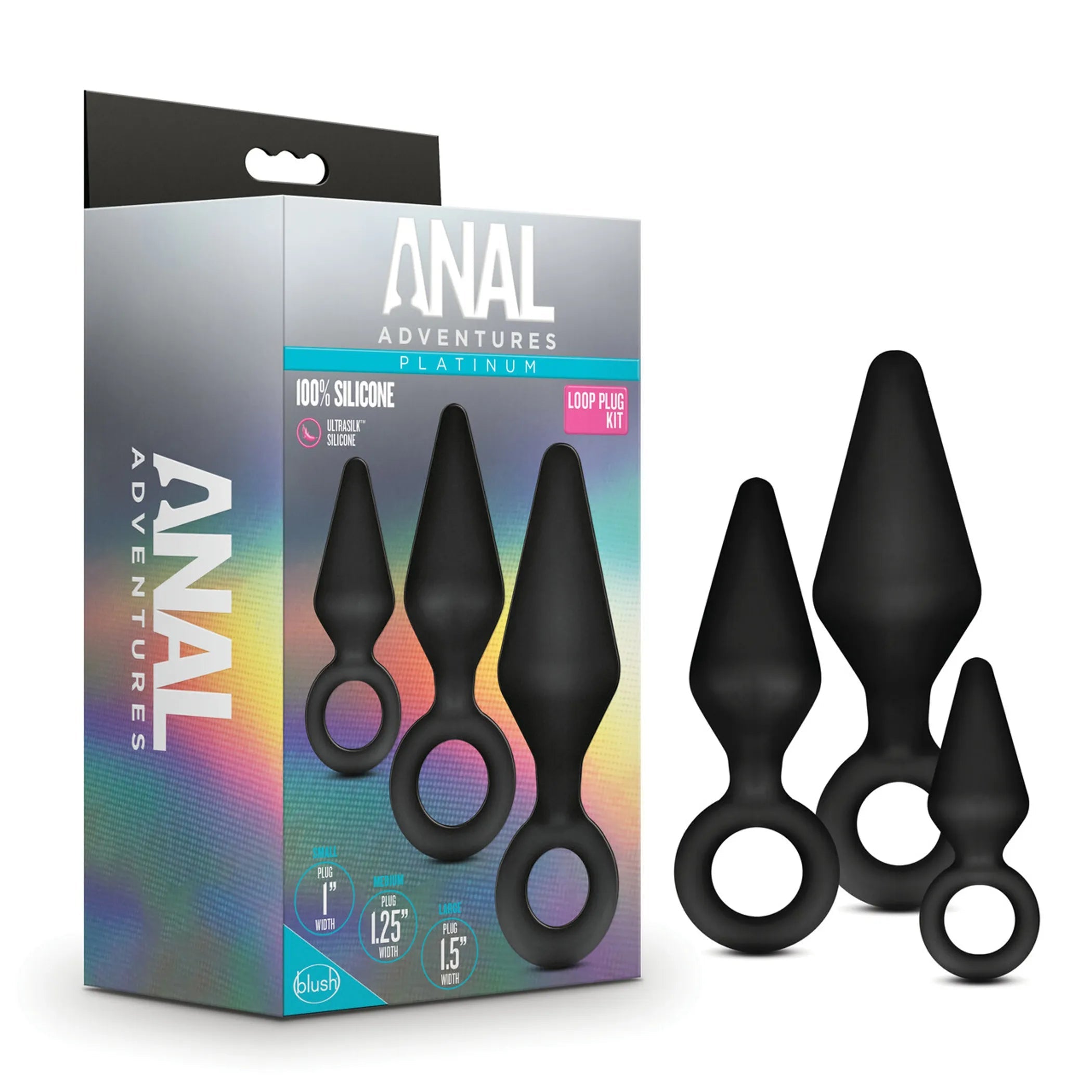 Anal Adventures Platinum Silicone Loop Plug Kit Black Blush Novelties