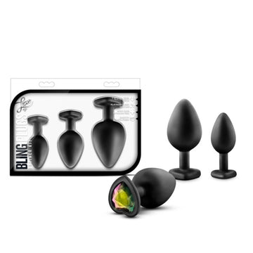 Luxe Bling Plugs Training Kit Black with Rainbow Gems Blush Novelties