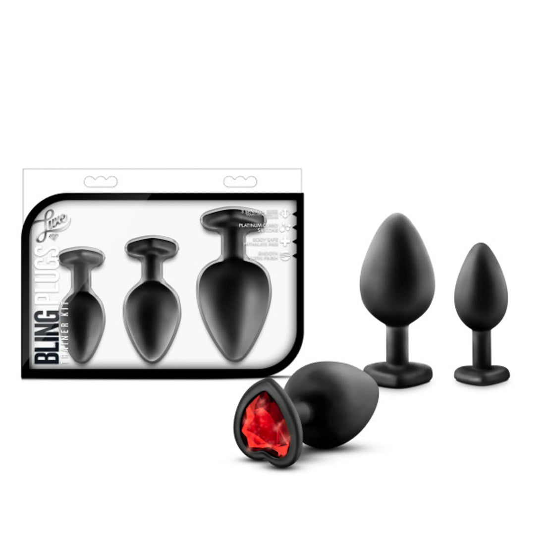 Luxe Bling Plugs Training Kit Black With Red Gems Blush Novelties