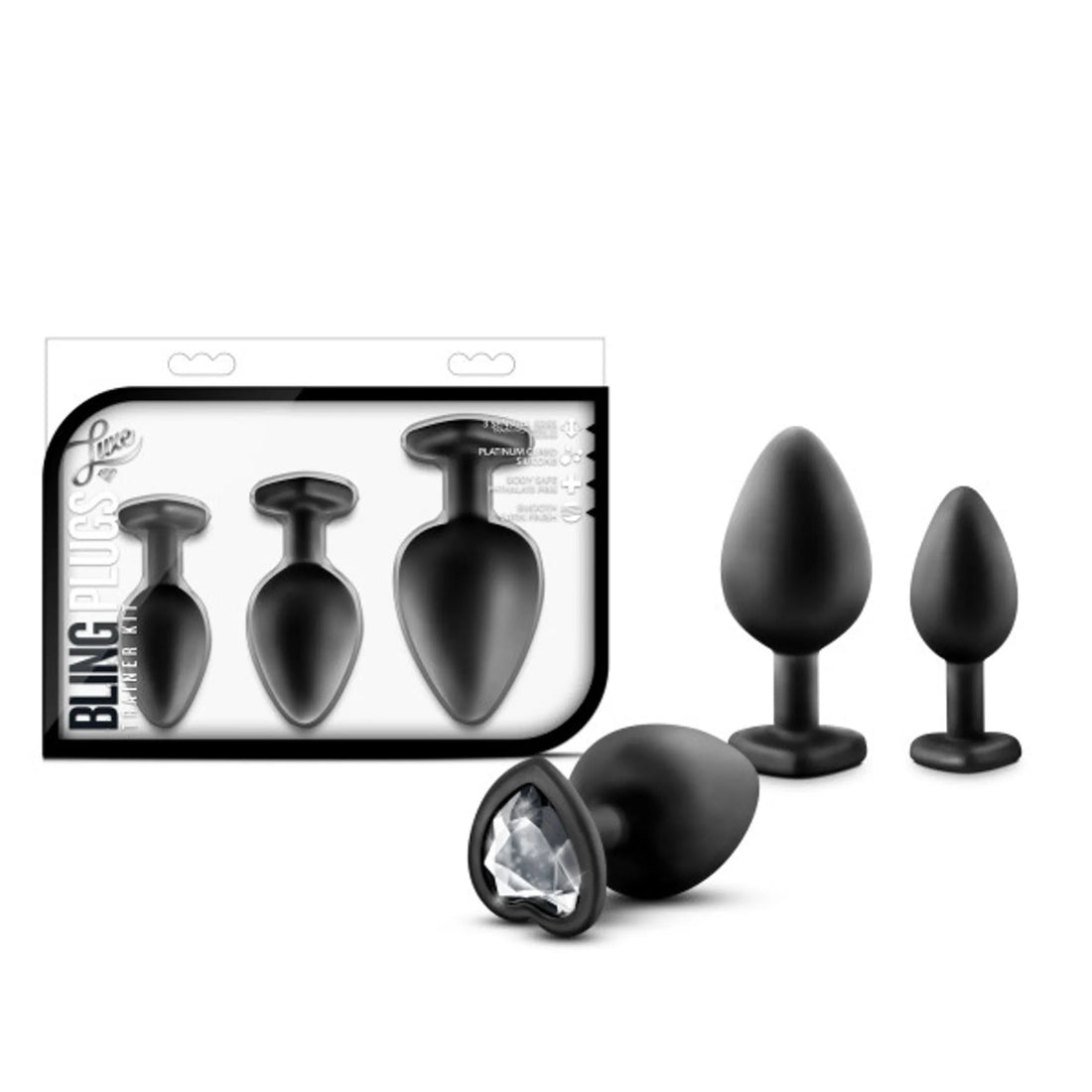 Luxe Bling Plugs Training Kit Black With White Gems Blush Novelties
