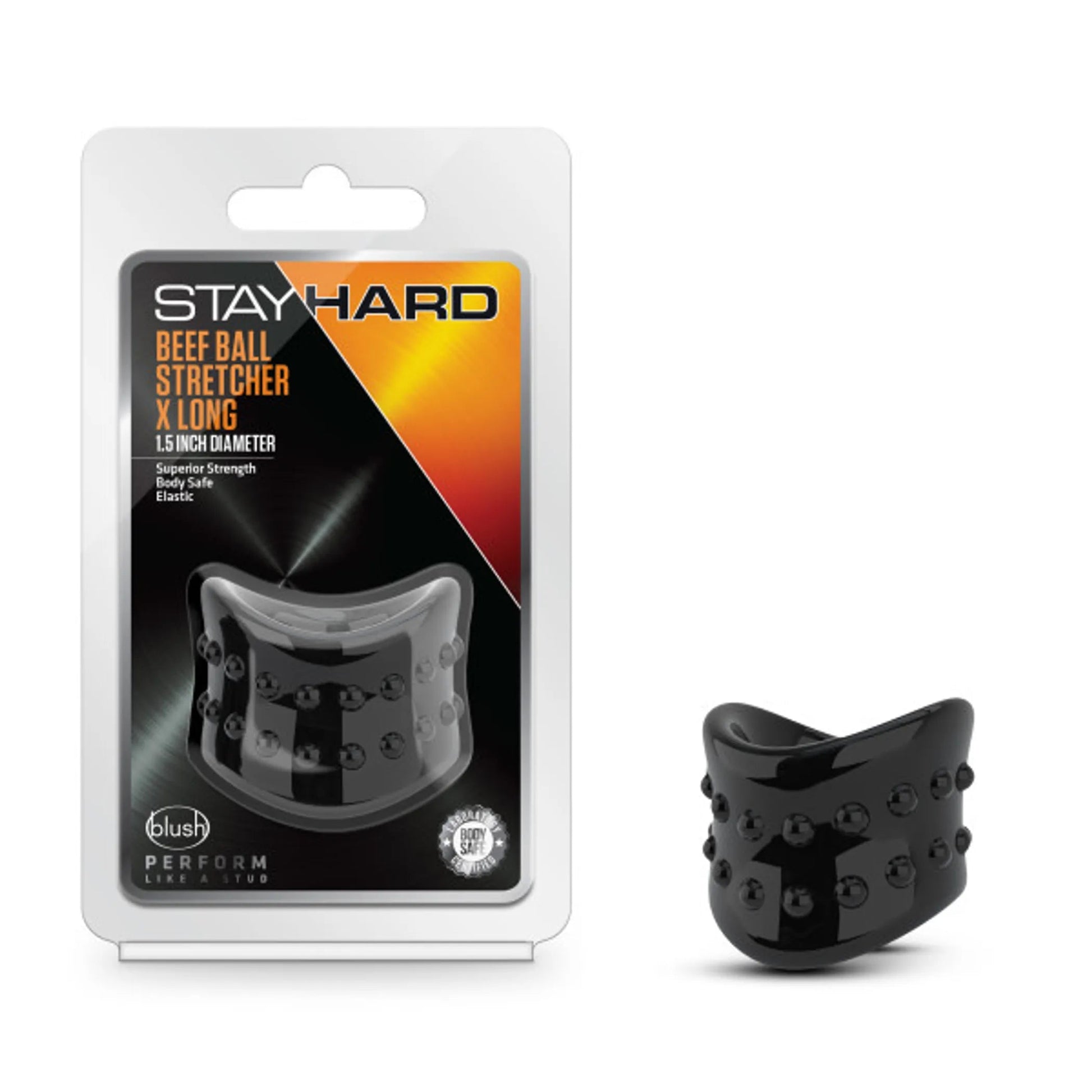 Stay Hard Beef Ball Stretcher Snug X Long 1.5 Inch Diameter Black Blush Novelties