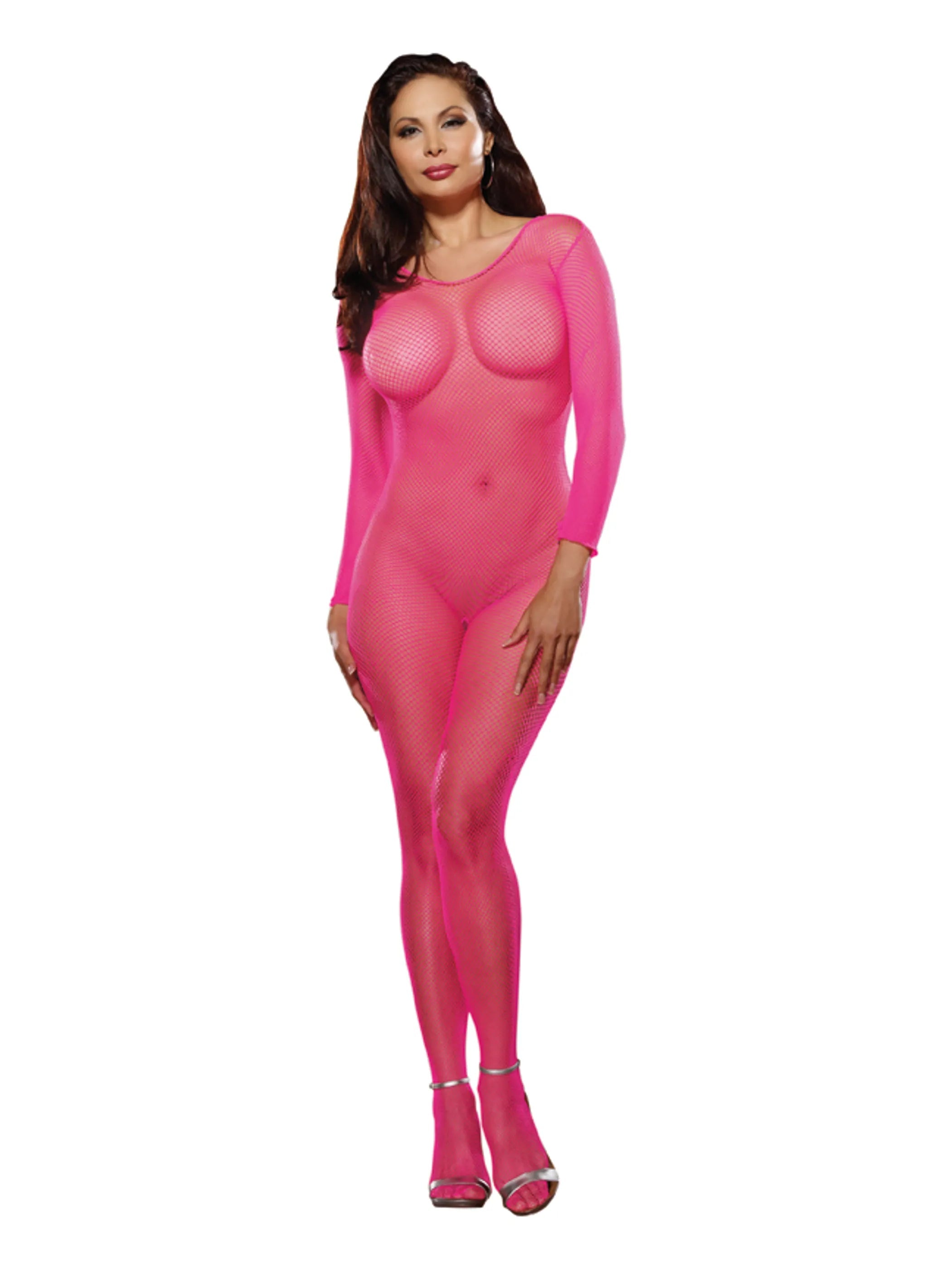 Neon Pink Open Crotch Body Stocking (Queen/One Size) Dream Girl Lingerie