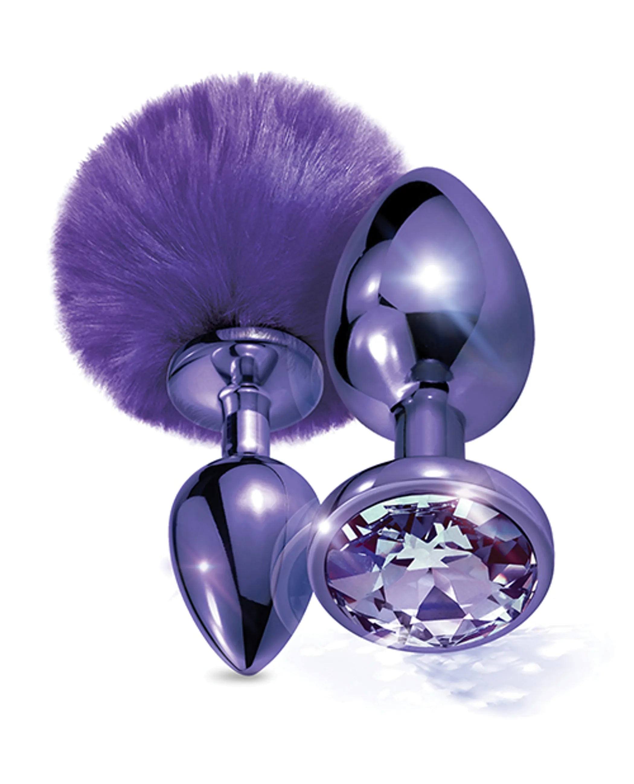 Nixie Metal Butt Plug Set Pom Pom & Jewel Purple Metallic Global Novelties