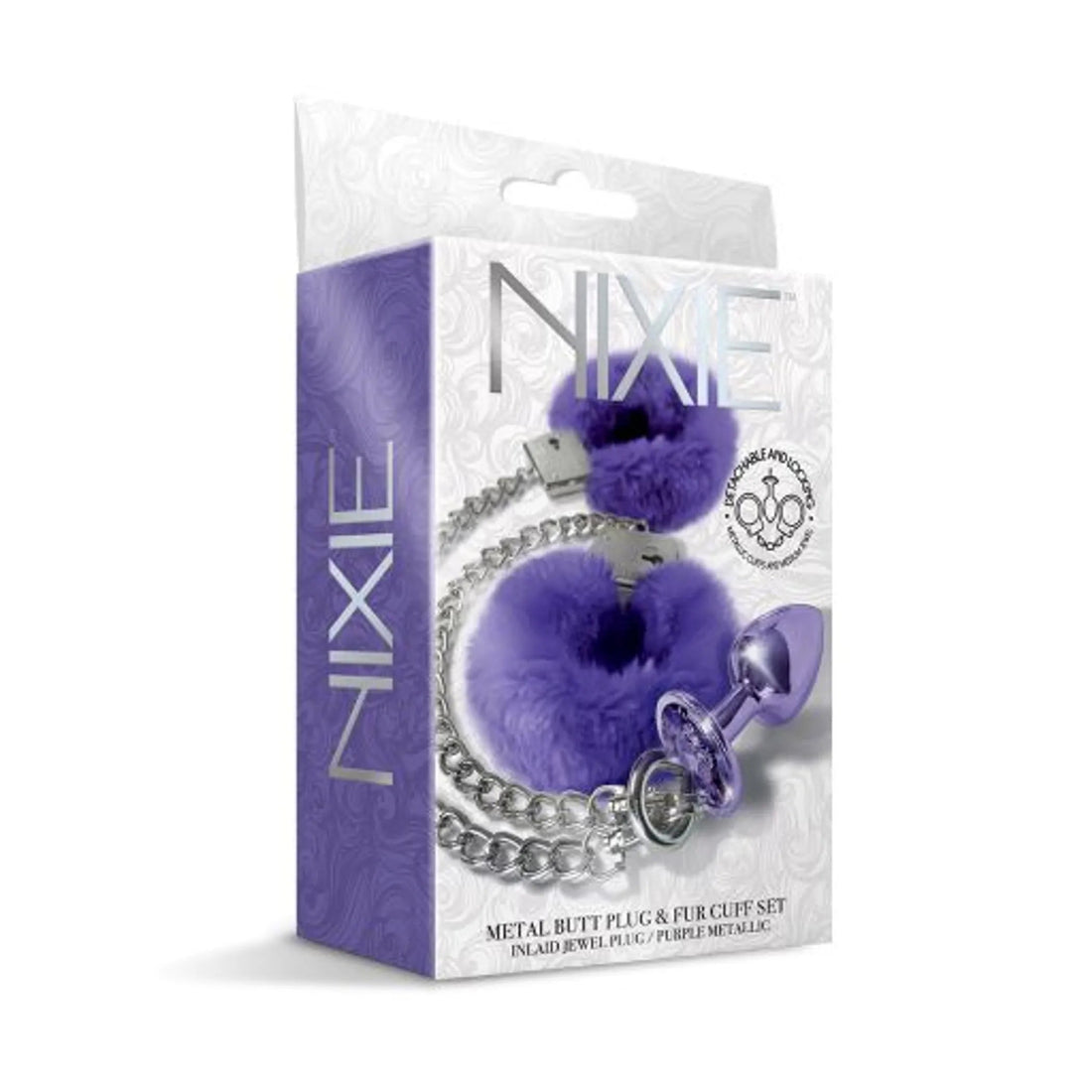 Nixie Metal Plug and Furry Cuff Set in Purple Metallic Global Novelties