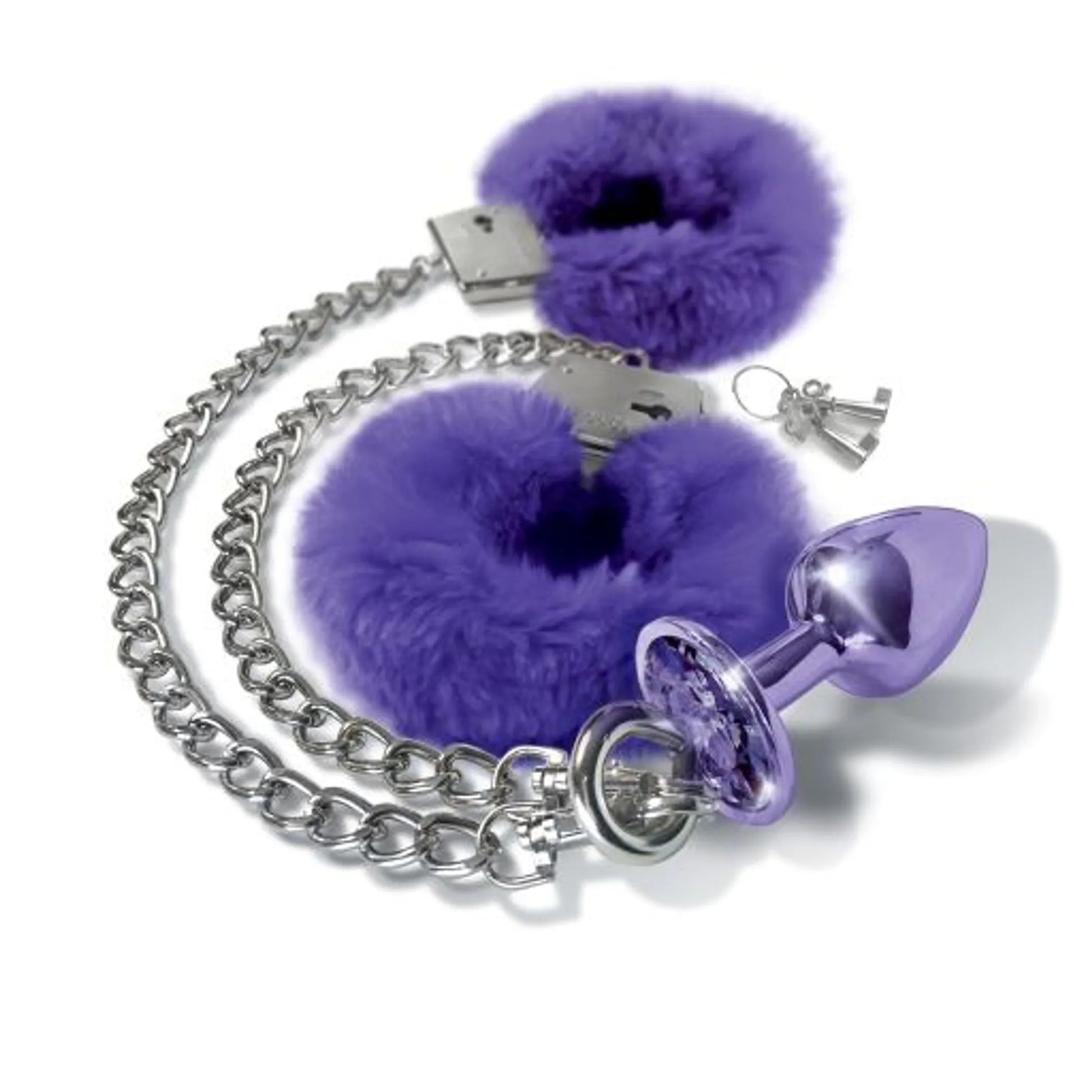 Nixie Metal Plug and Furry Cuff Set in Purple Metallic Global Novelties