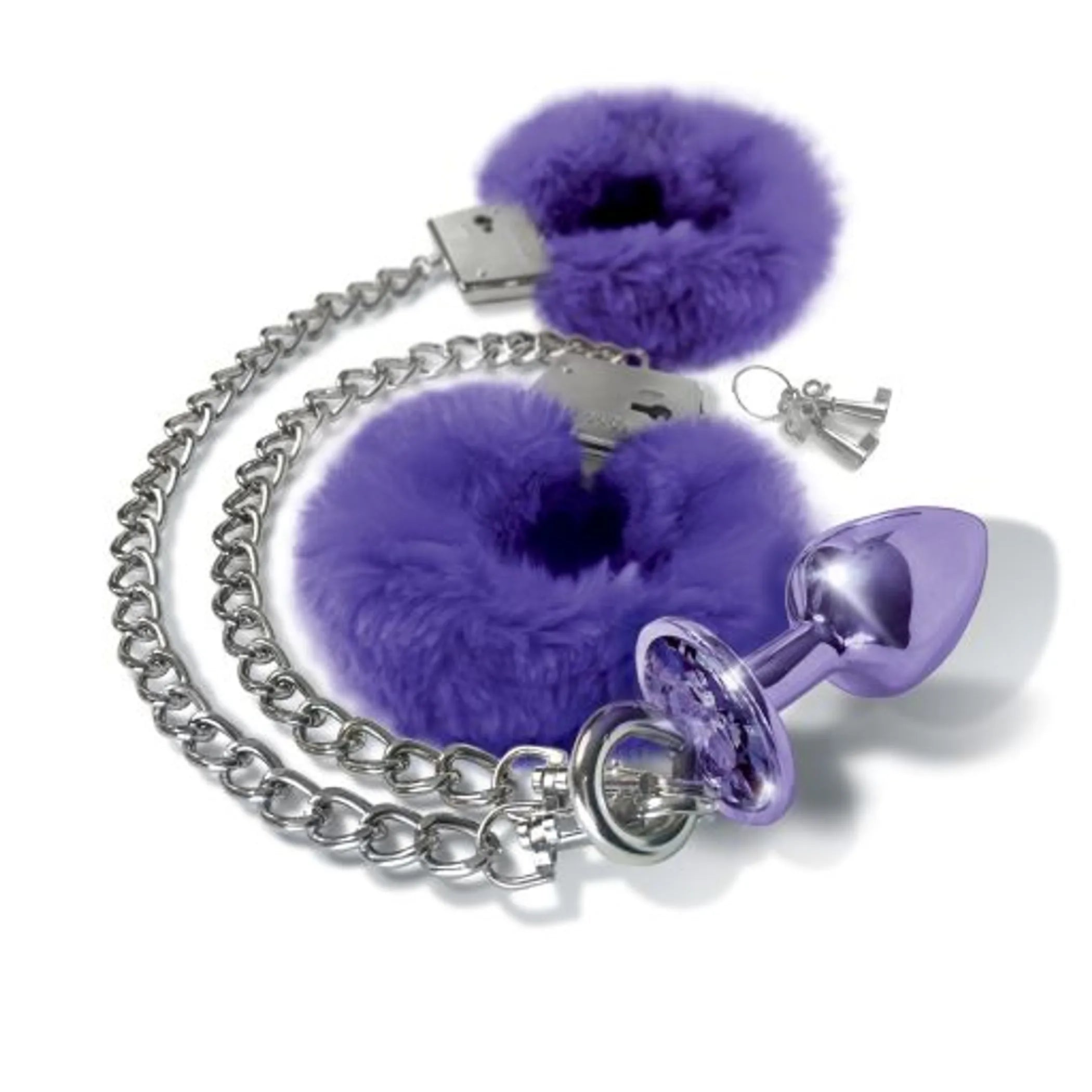 Nixie Metal Plug and Furry Cuff Set in Purple Metallic Global Novelties