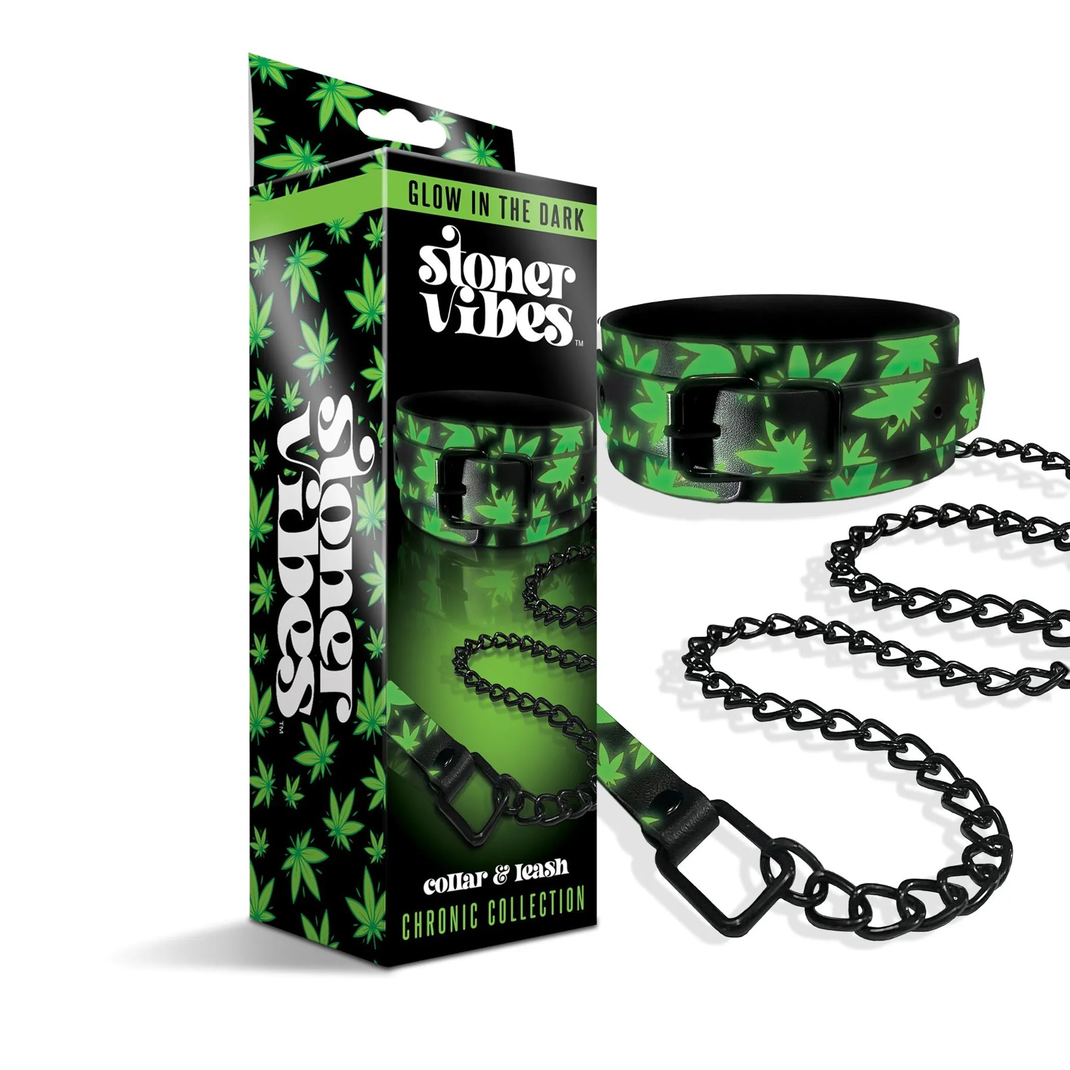 Stoner Vibes Glow In The Dark Collar and Leash Global Novelties