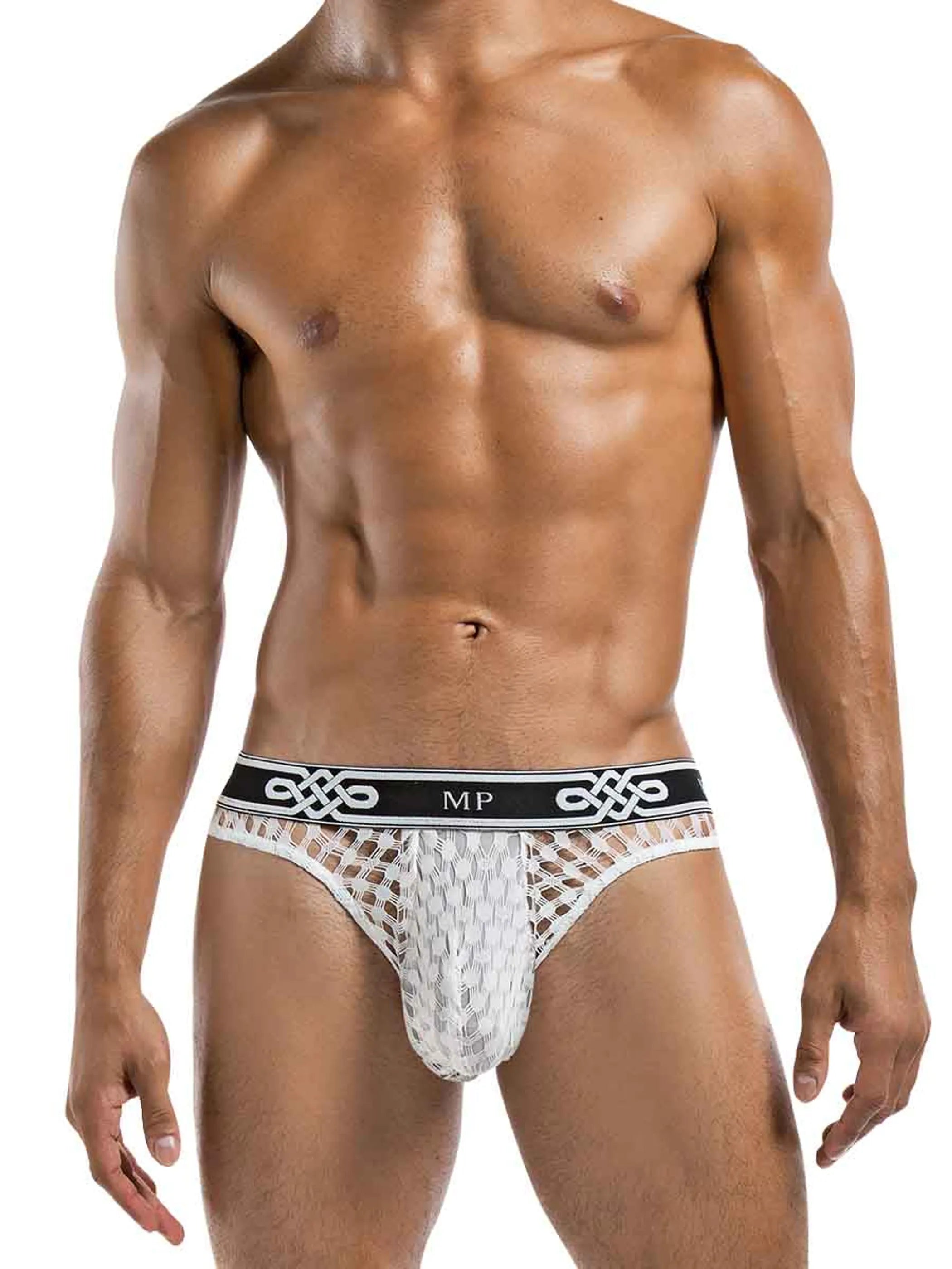 Peep Show Lo Rise Thong – White (S/M) Male Power Lingerie