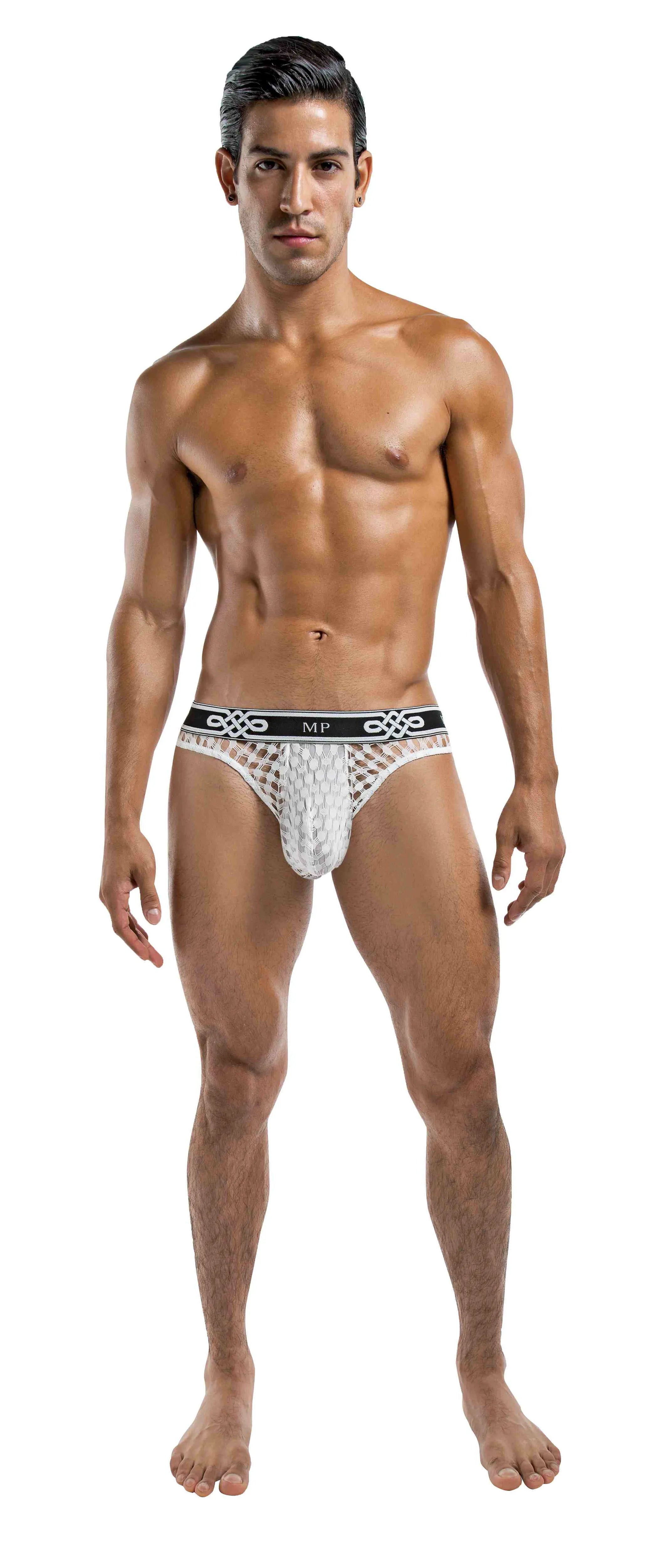 Peep Show Lo Rise Thong – White (S/M) Male Power Lingerie