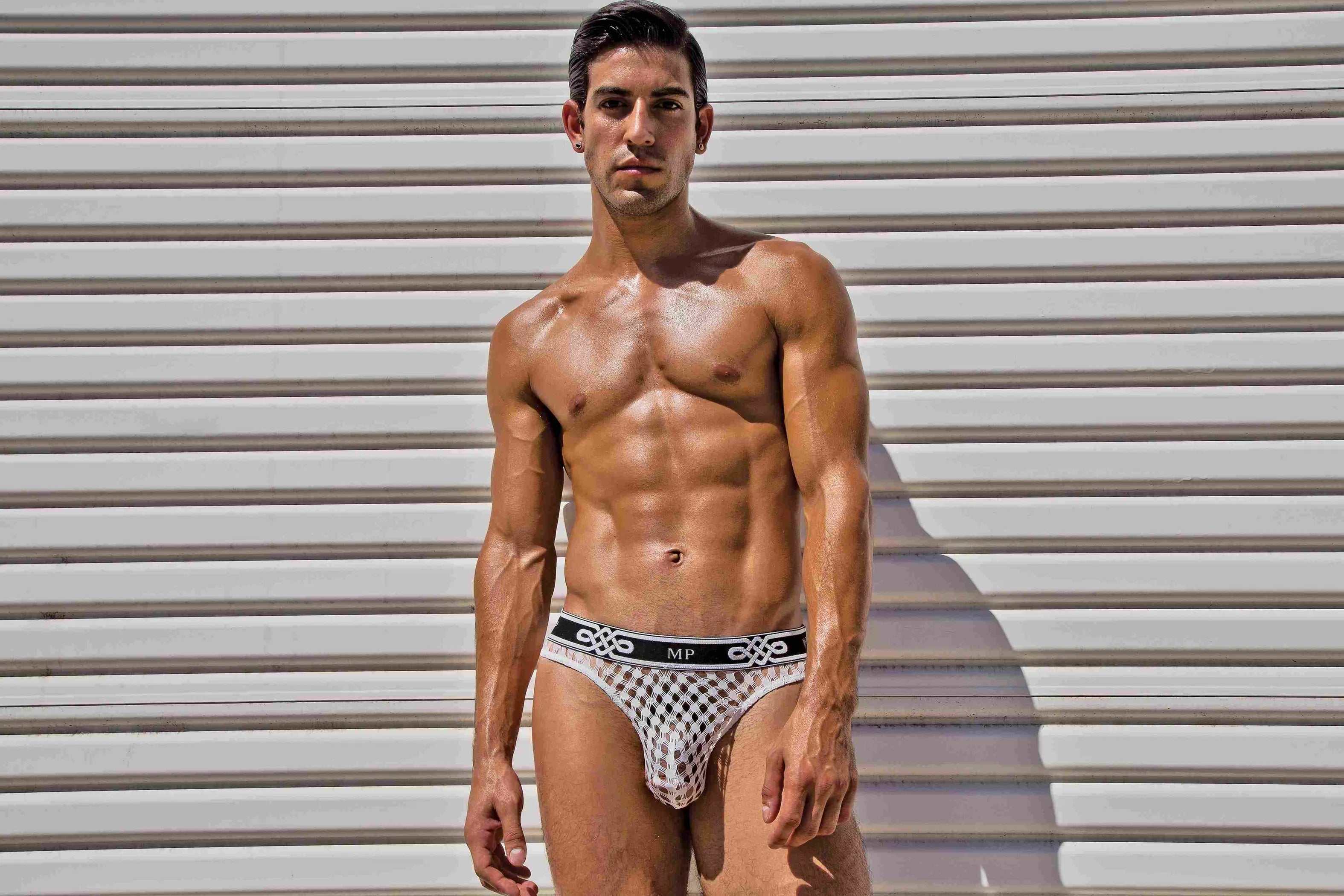 Peep Show Lo Rise Thong – White (S/M) Male Power Lingerie