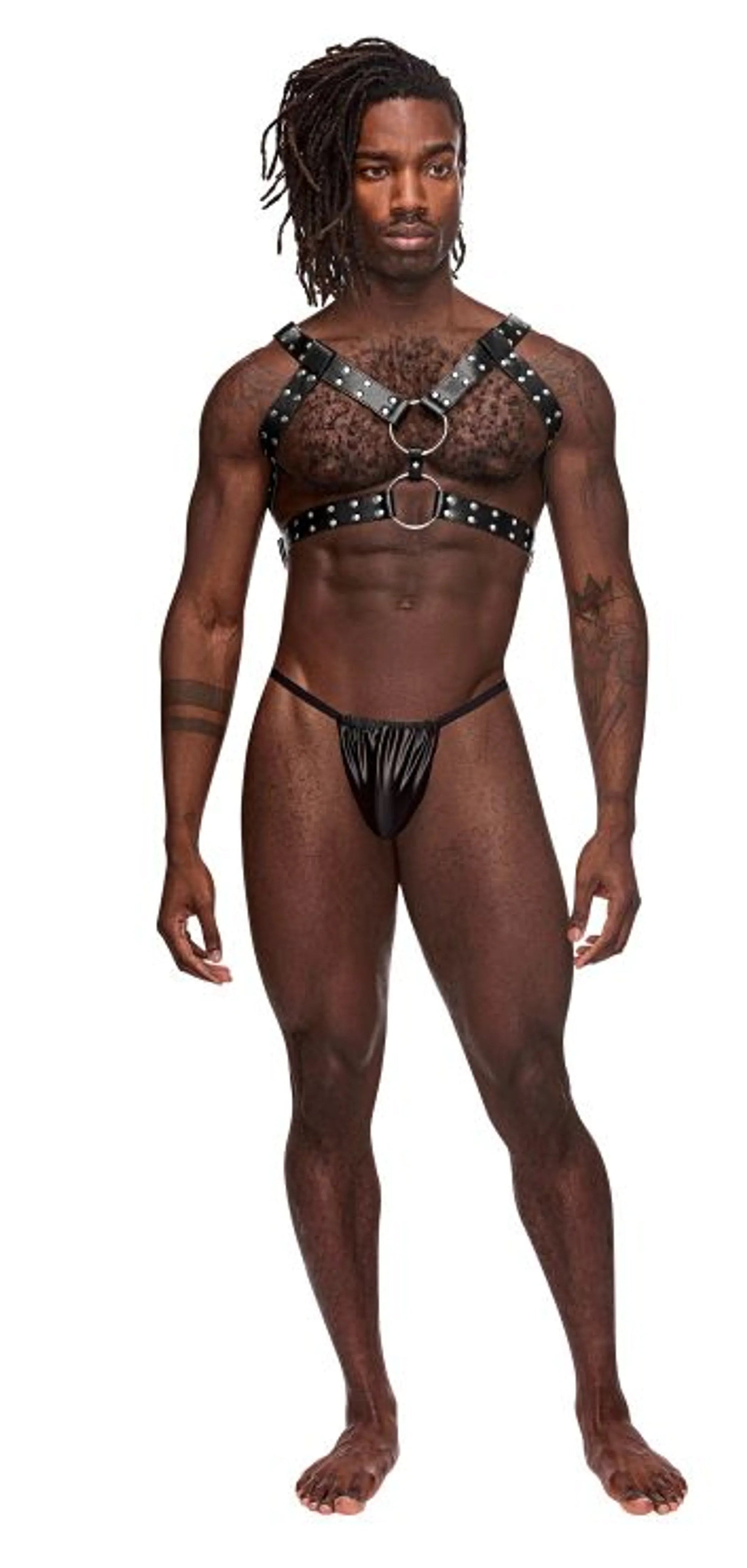 Gemini Faux Leather Harness – Black (O/S) Male Power Lingerie