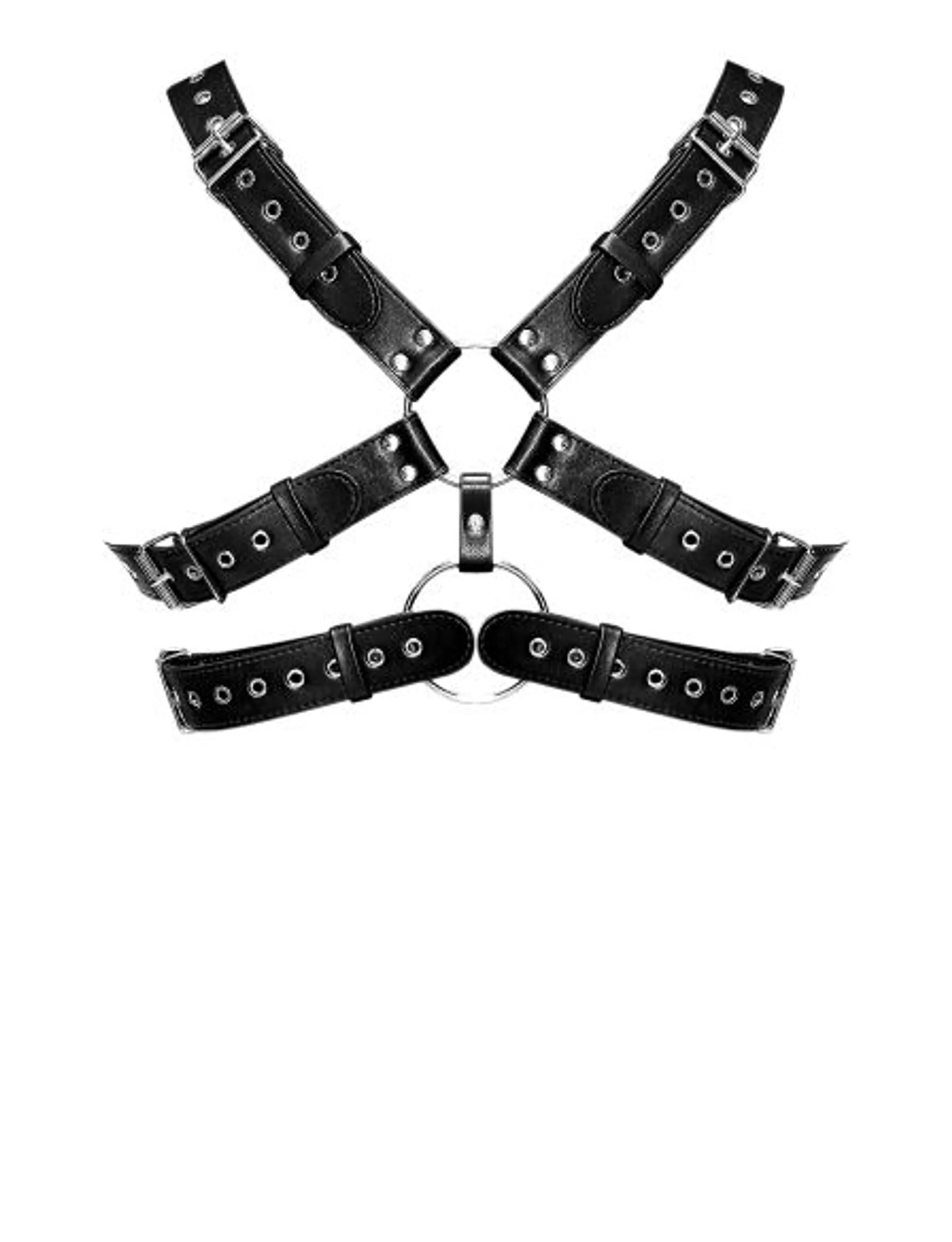 Gemini Faux Leather Harness – Black (O/S) Male Power Lingerie