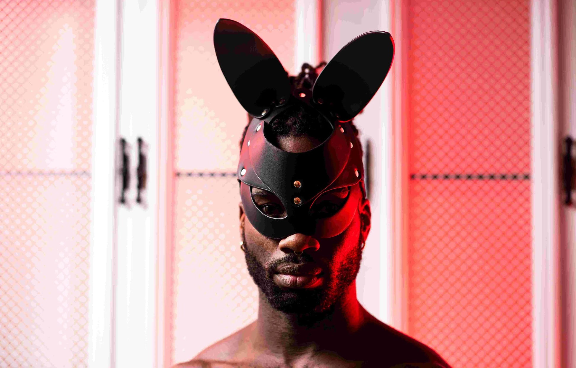 Black PU Leather Bunny Mask One Size Male Power Lingerie