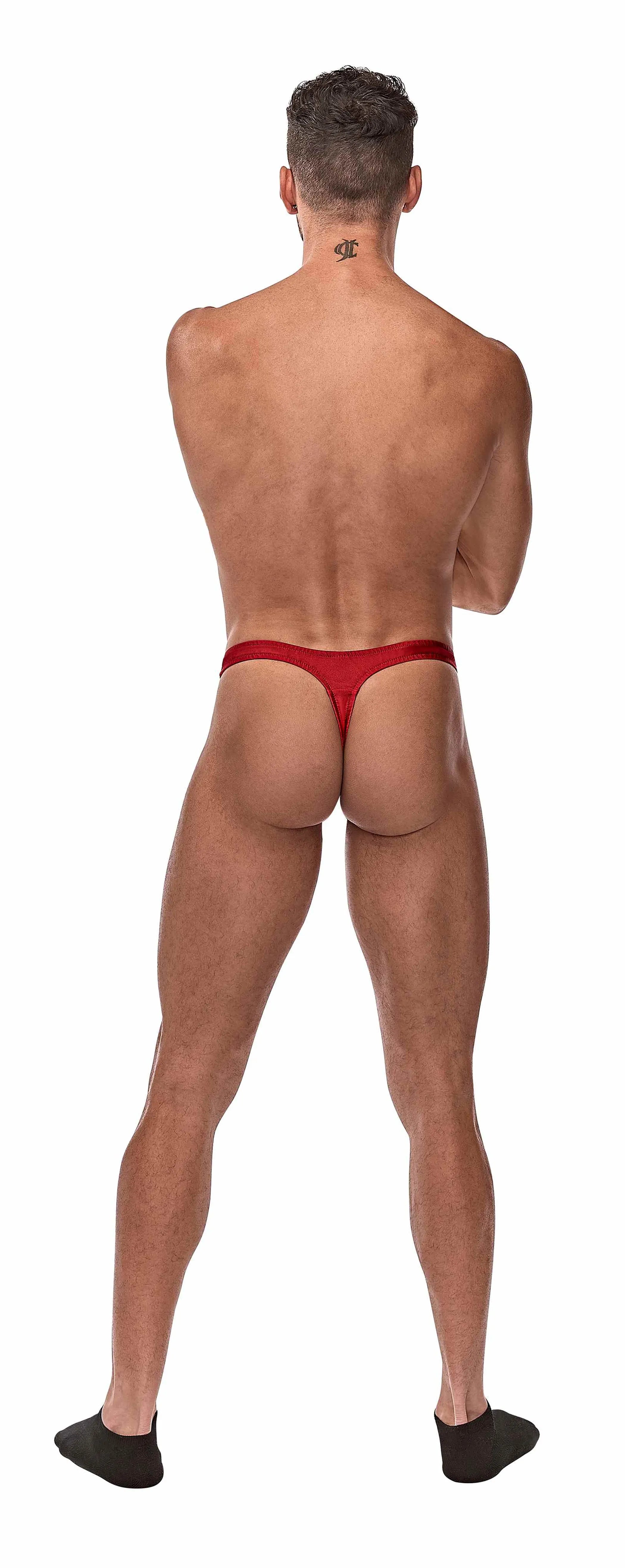 Nylon Spandex Pull Tab Thong — Red (O/S) Male Power Lingerie