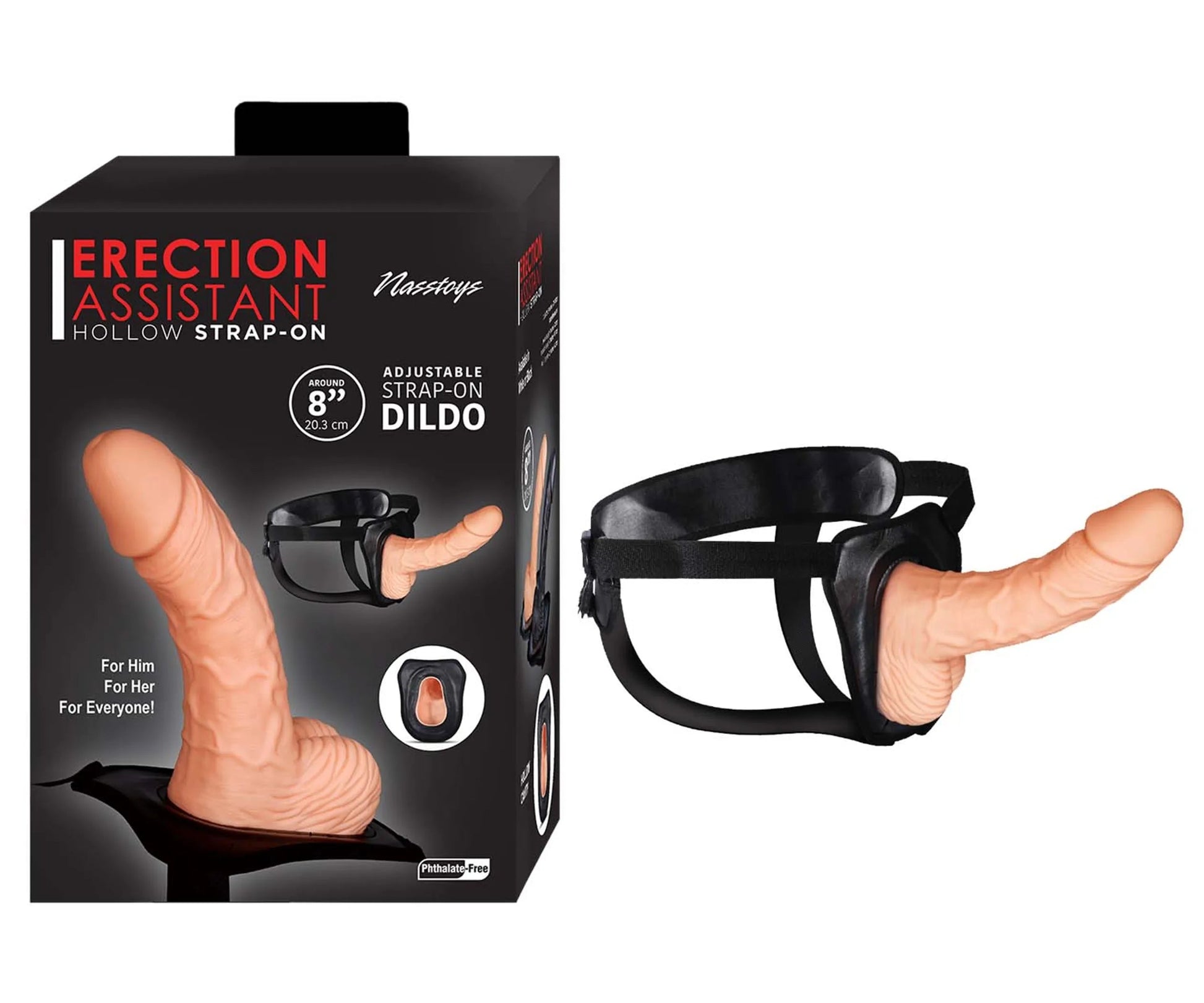 Erection Assistant Hollow Strap-On 8" White Nasstoys