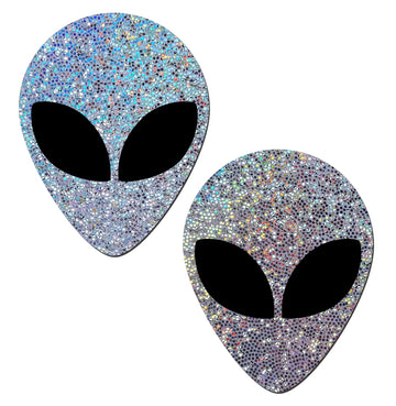 Silver Glitter Alien Pasties with Black Eyes Pastease