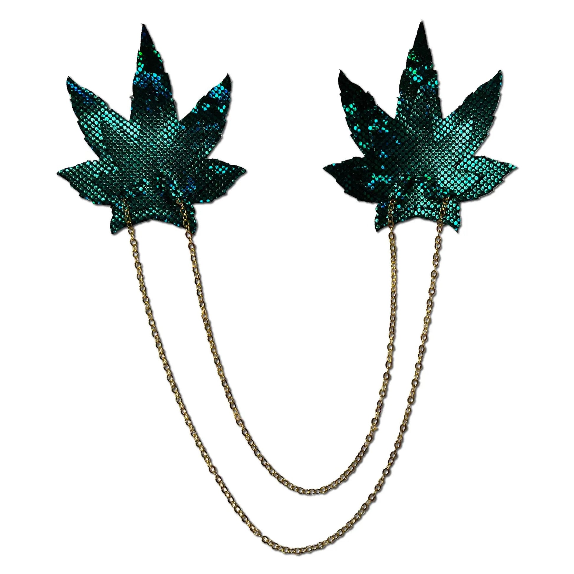Shattered Glass Disco Ball Weed Gold Chain Nipple Pasties Pastease